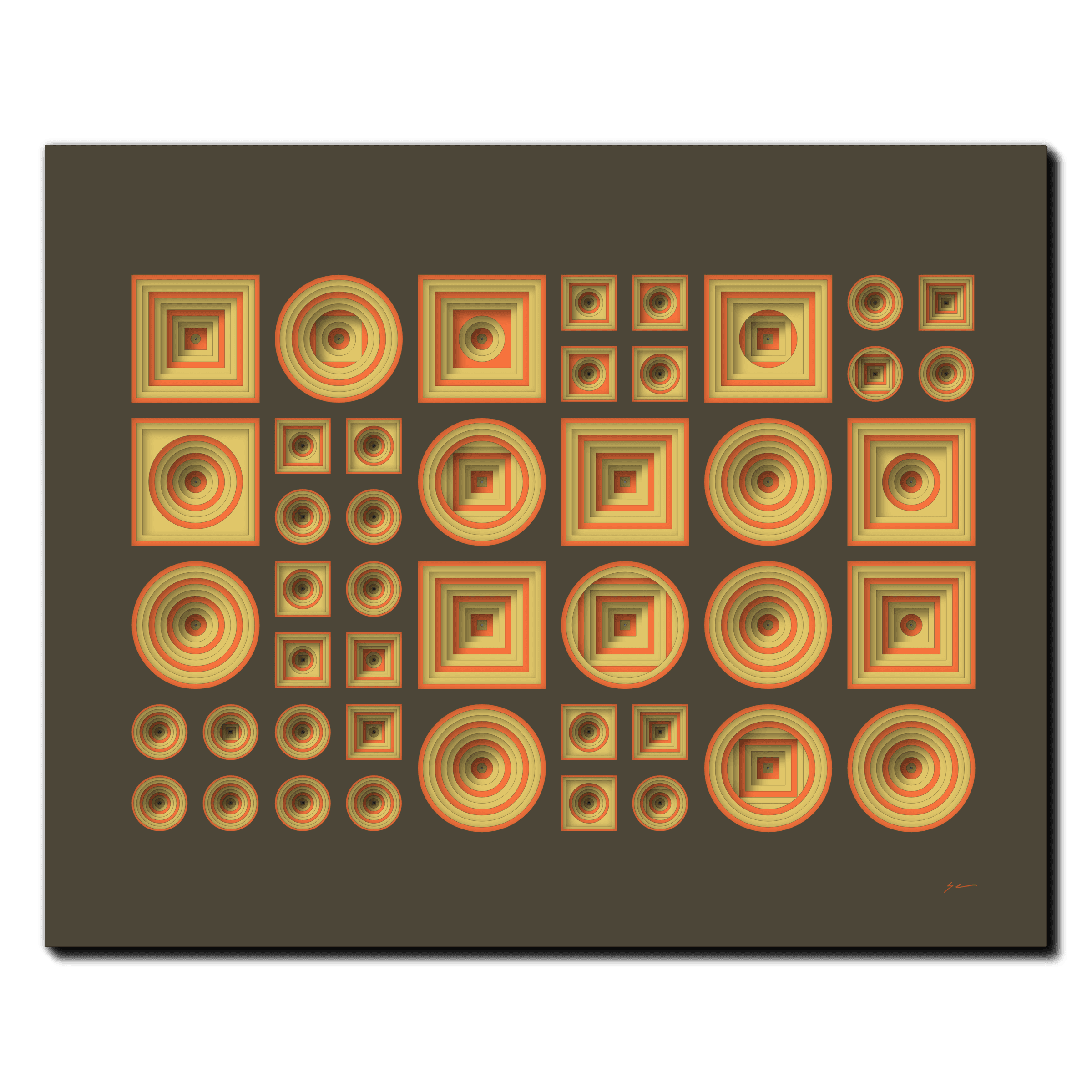 Mocha Tangerine Rhythm, laser-cut layered paper wall sculpture by Shawn Kemp, 20x16 in