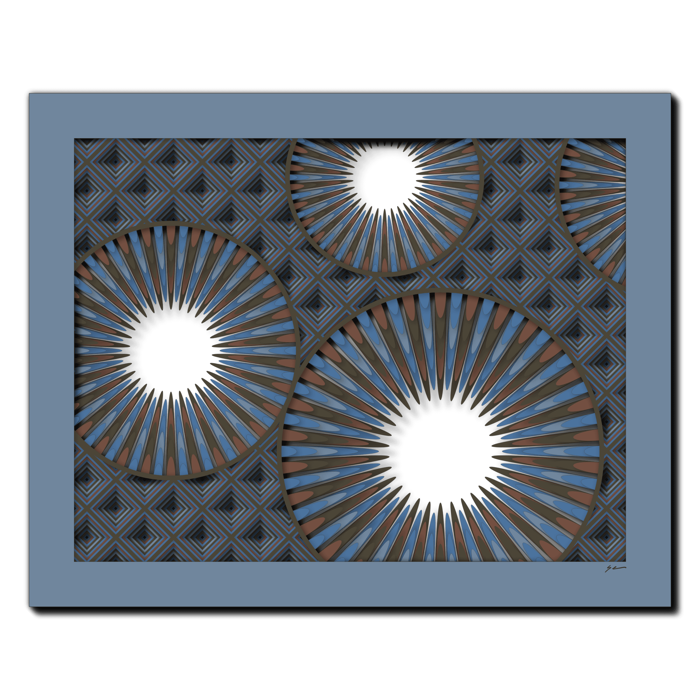 Radial Luminescence, laser-cut layered paper wall sculpture by Shawn Kemp, 20x16 in