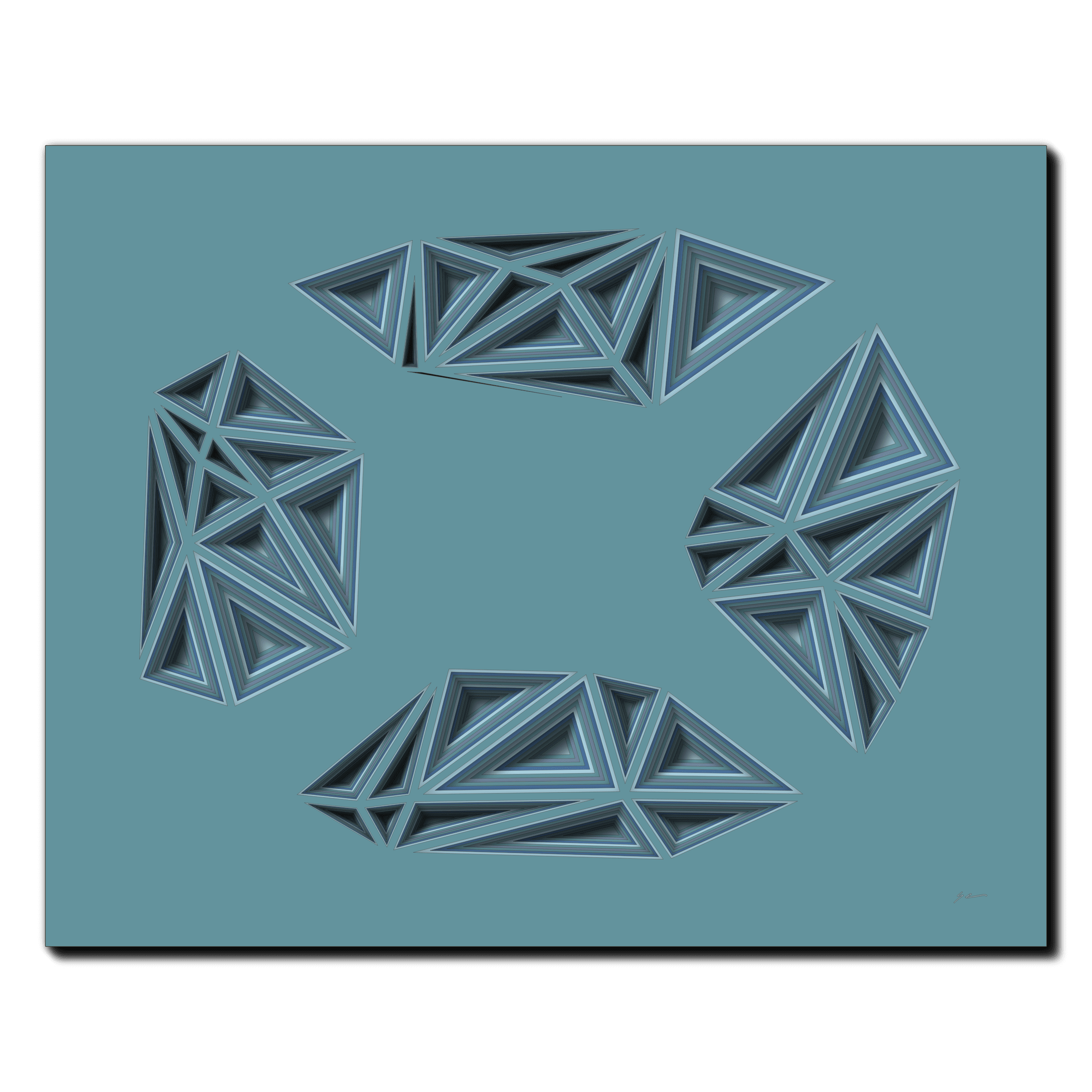 Oceanic Triad Constellation, laser-cut layered paper wall sculpture by Shawn Kemp, 20x16 in