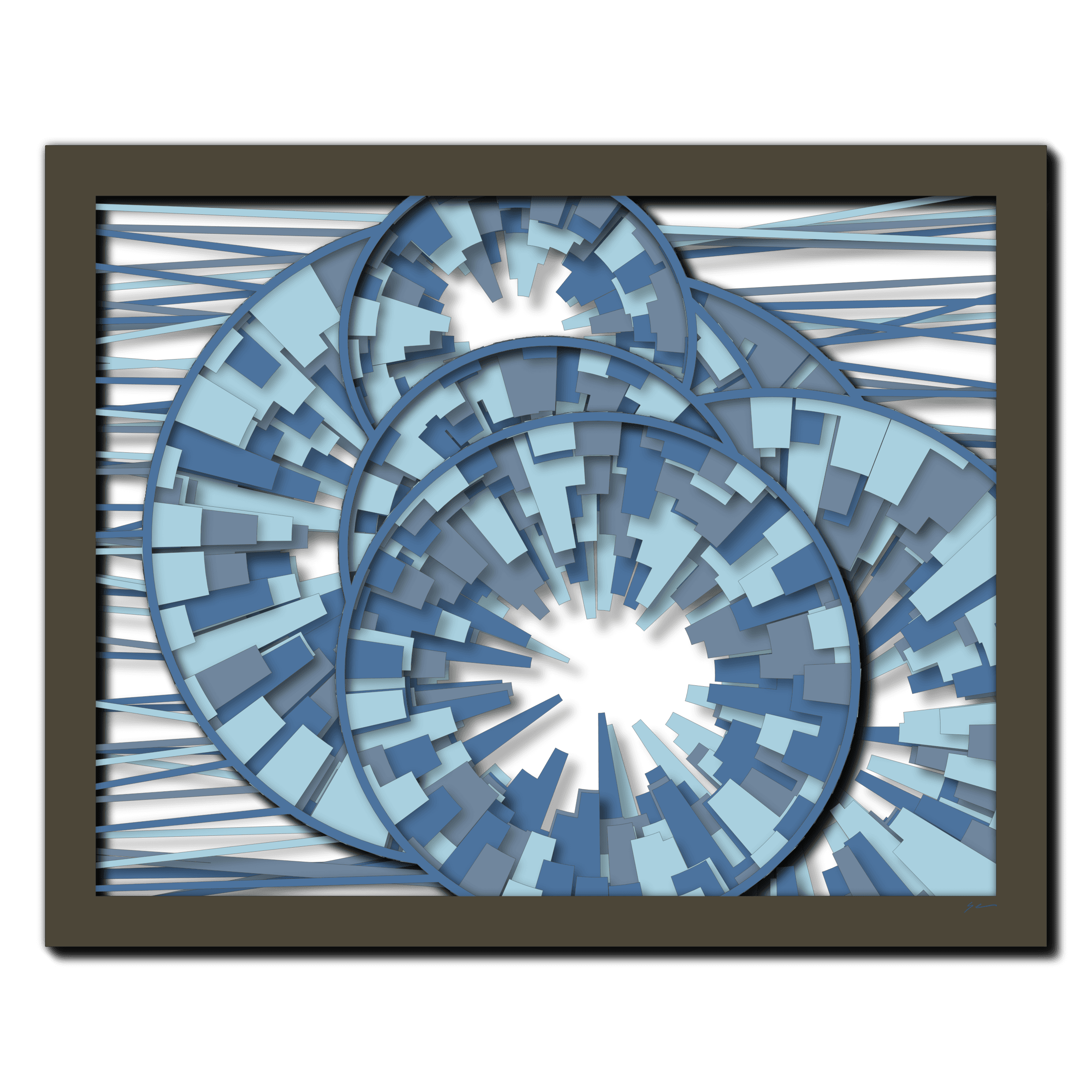 Celestial Spiral Visions, laser-cut layered paper wall sculpture by Shawn Kemp, 20x16 in