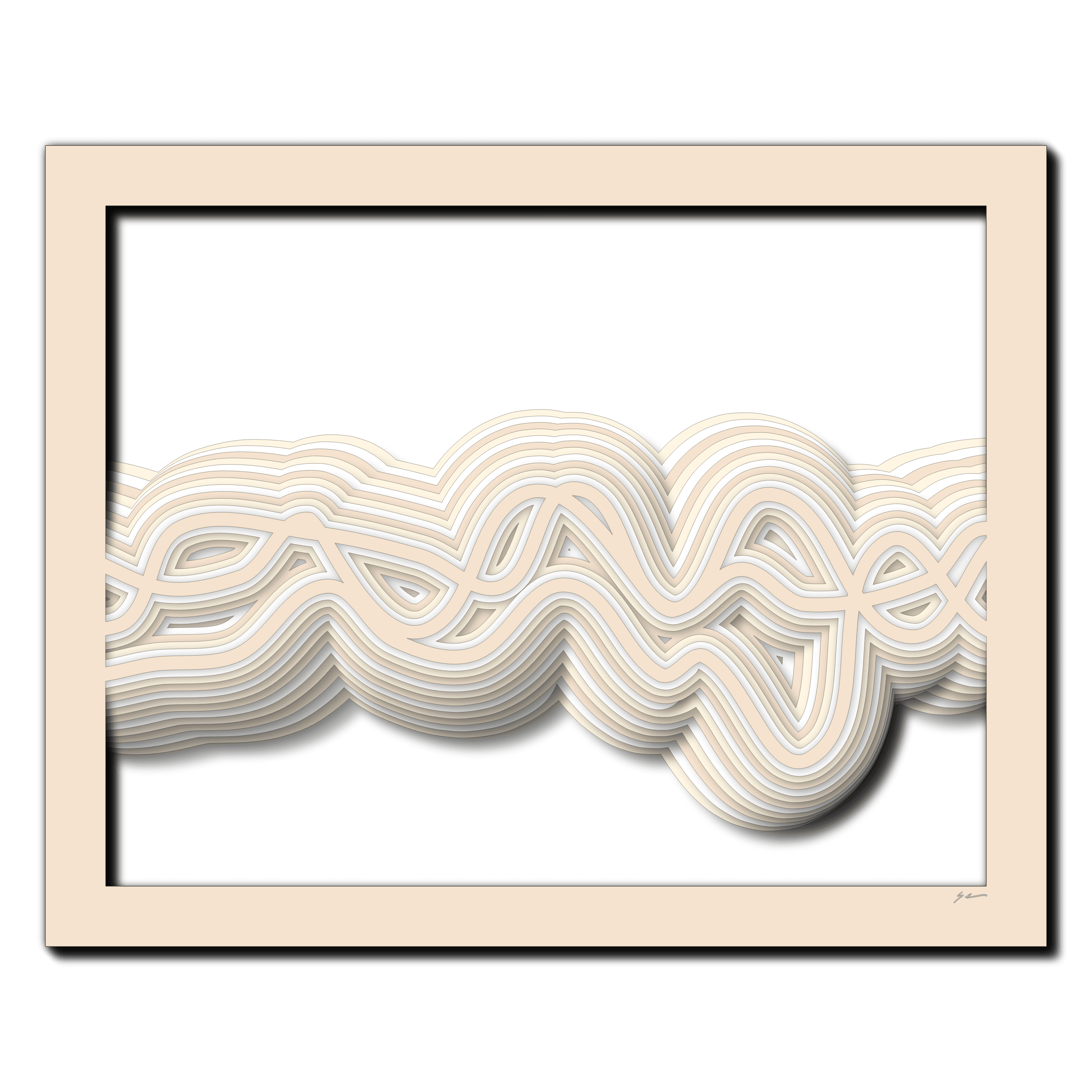 Ethereal Flow, laser-cut layered paper wall sculpture by Shawn Kemp, 20x16 in