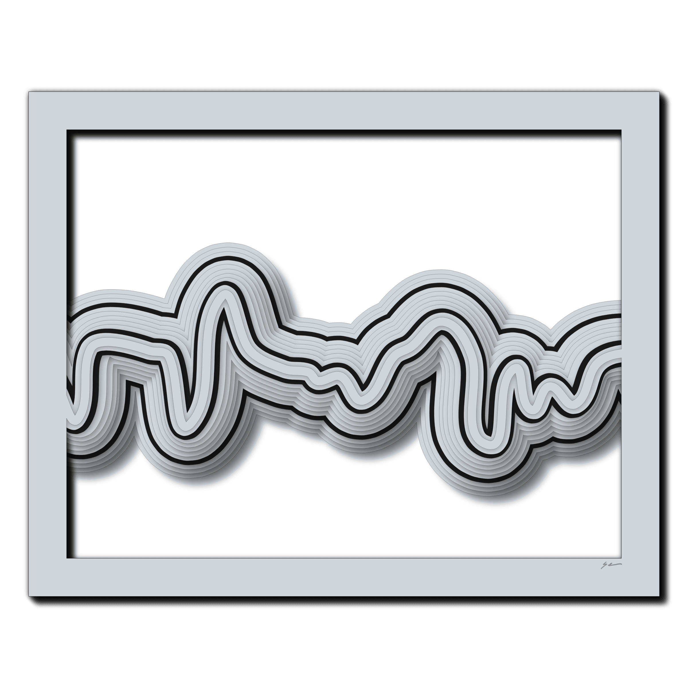 Monochrome Rhythm Pathway, laser-cut layered paper wall sculpture by Shawn Kemp, 20x16 in