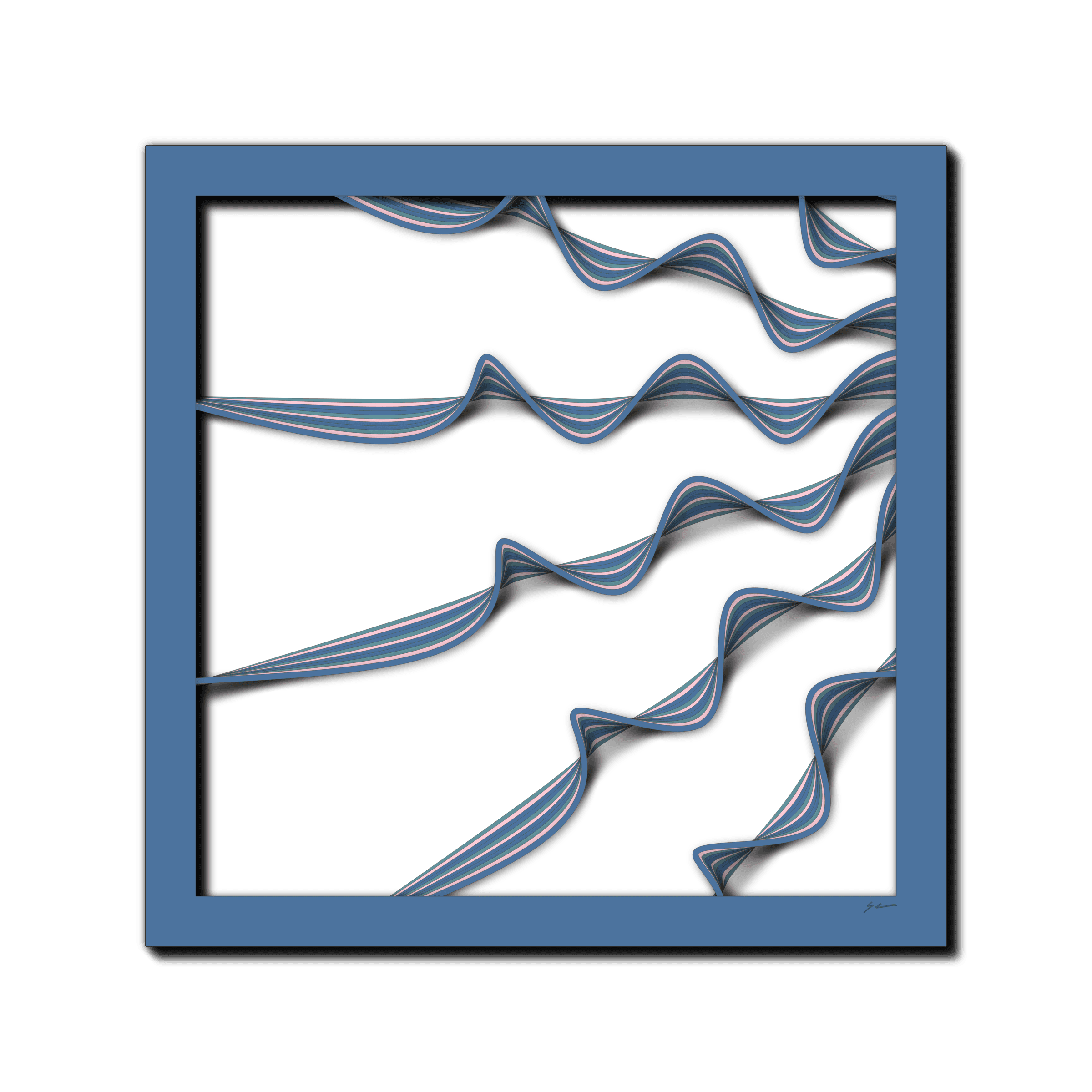 Marine Wave Reverberation, laser-cut layered paper wall sculpture by Shawn Kemp, 16x16 in