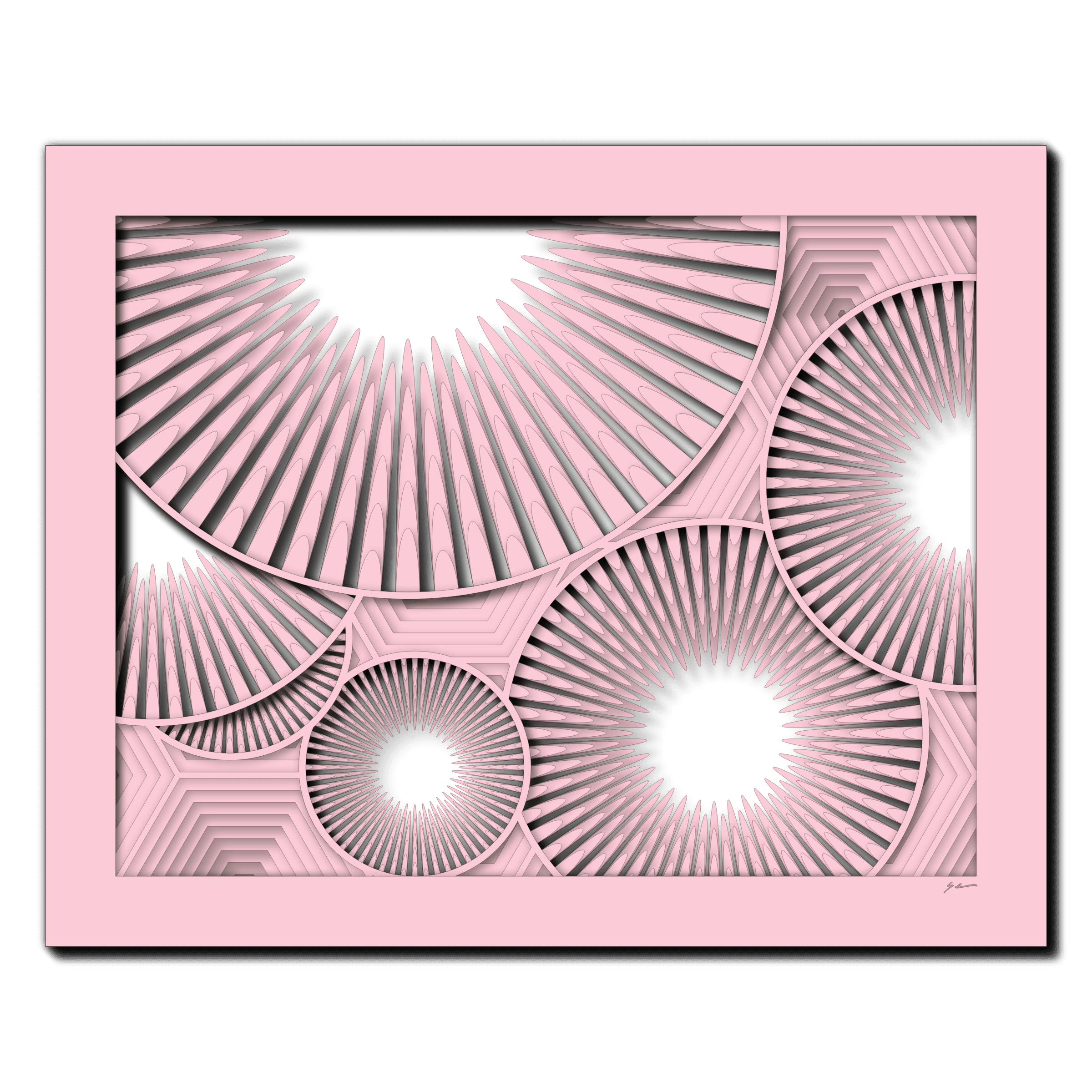 Radiant Blossom Array, laser-cut layered paper wall sculpture by Shawn Kemp, 20x16 in