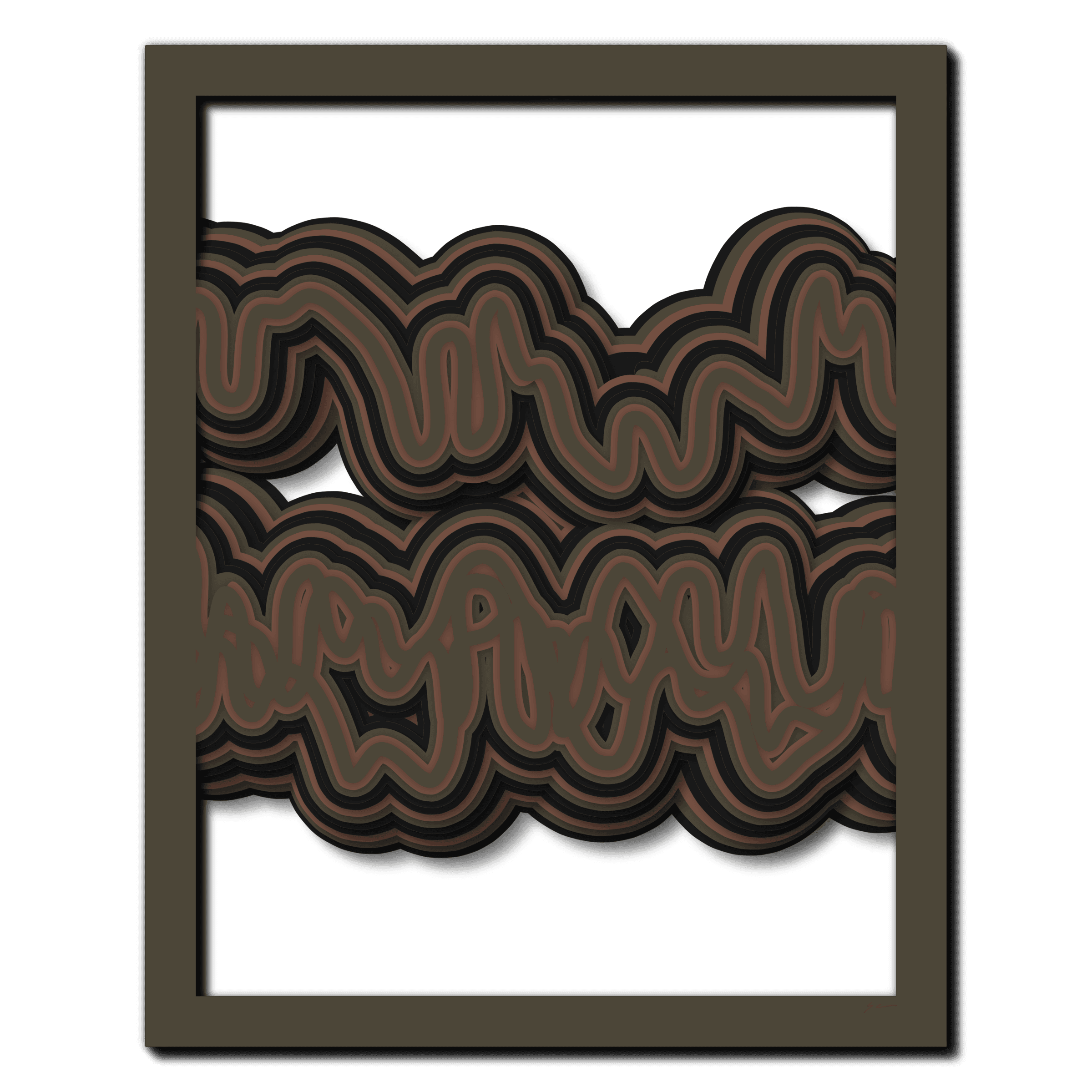 Earthy Echoes, laser-cut layered paper wall sculpture by Shawn Kemp, 16x20 in