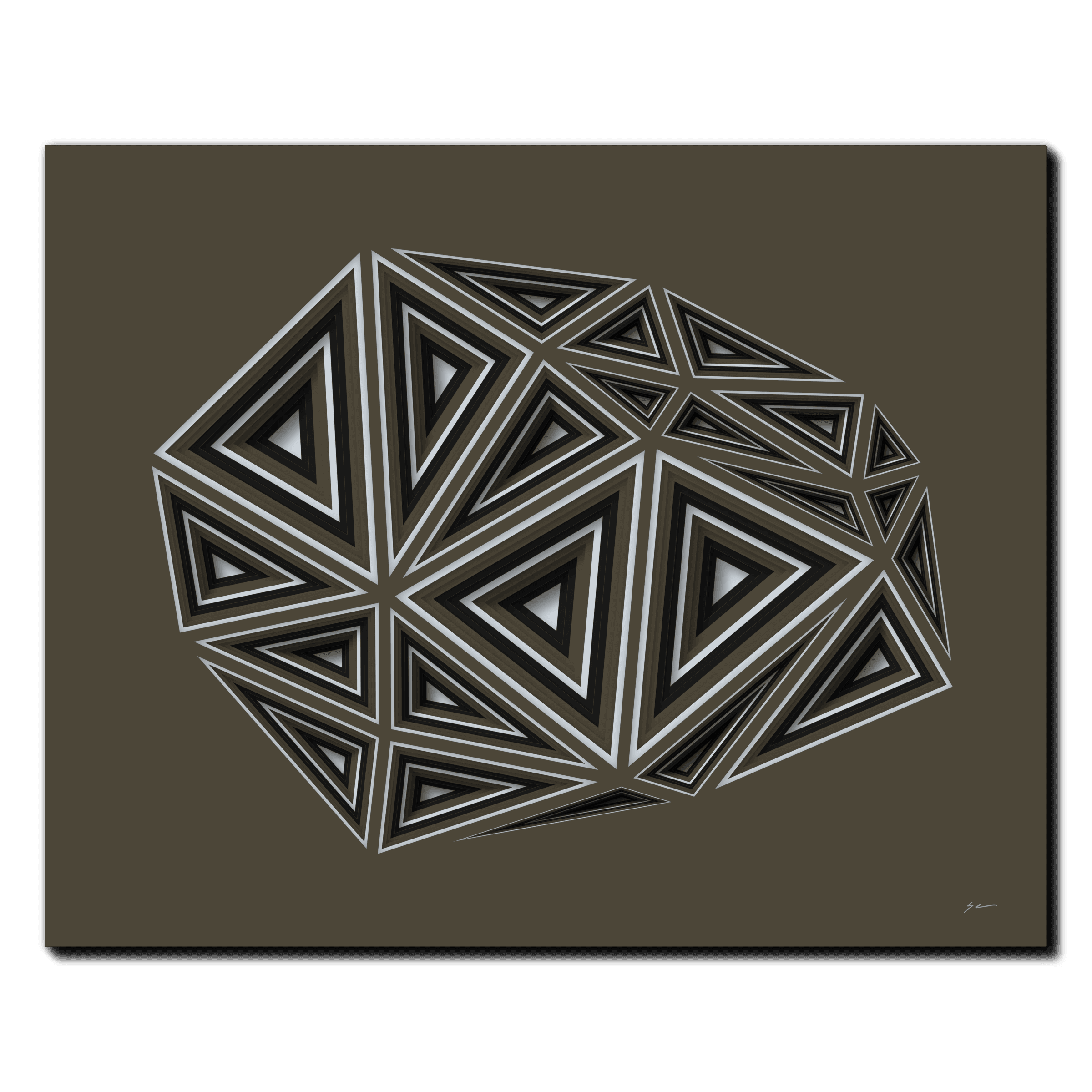 Mocha Triad Convergence, laser-cut layered paper wall sculpture by Shawn Kemp, 20x16 in