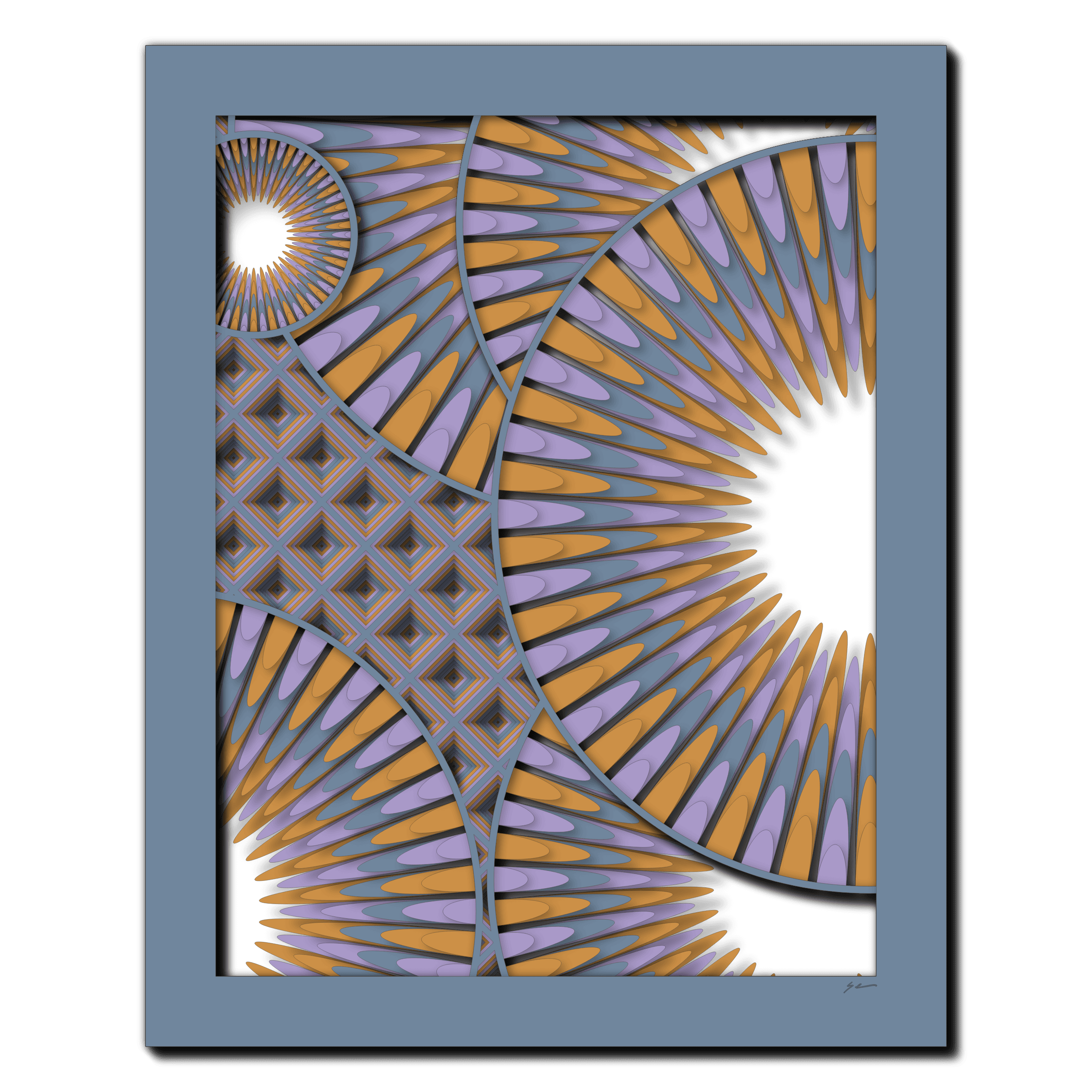 Radiant Dahlia Symmetry, laser-cut layered paper wall sculpture by Shawn Kemp, 16x20 in