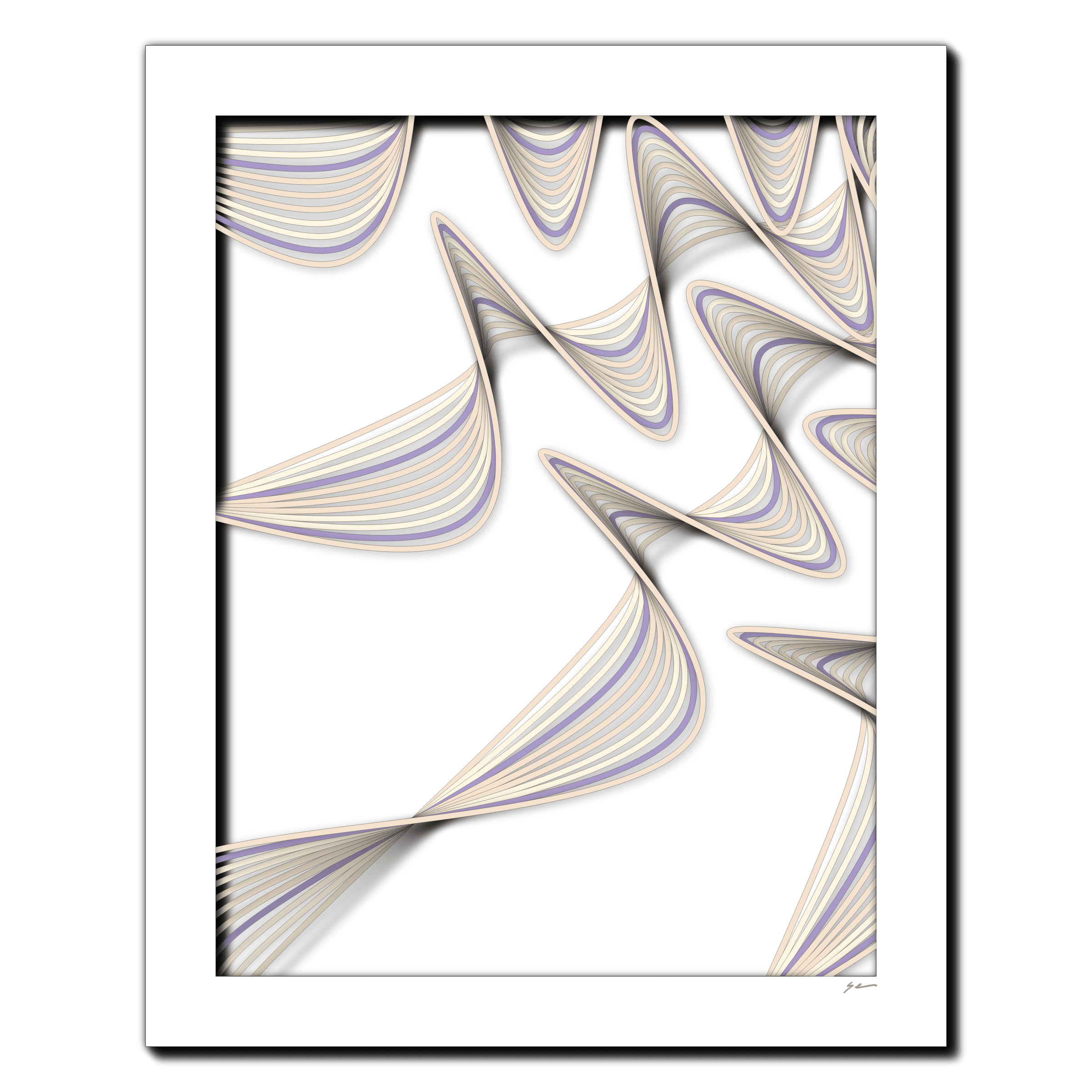 Pansy Waveforms, laser-cut layered paper wall sculpture by Shawn Kemp, 16x20 in