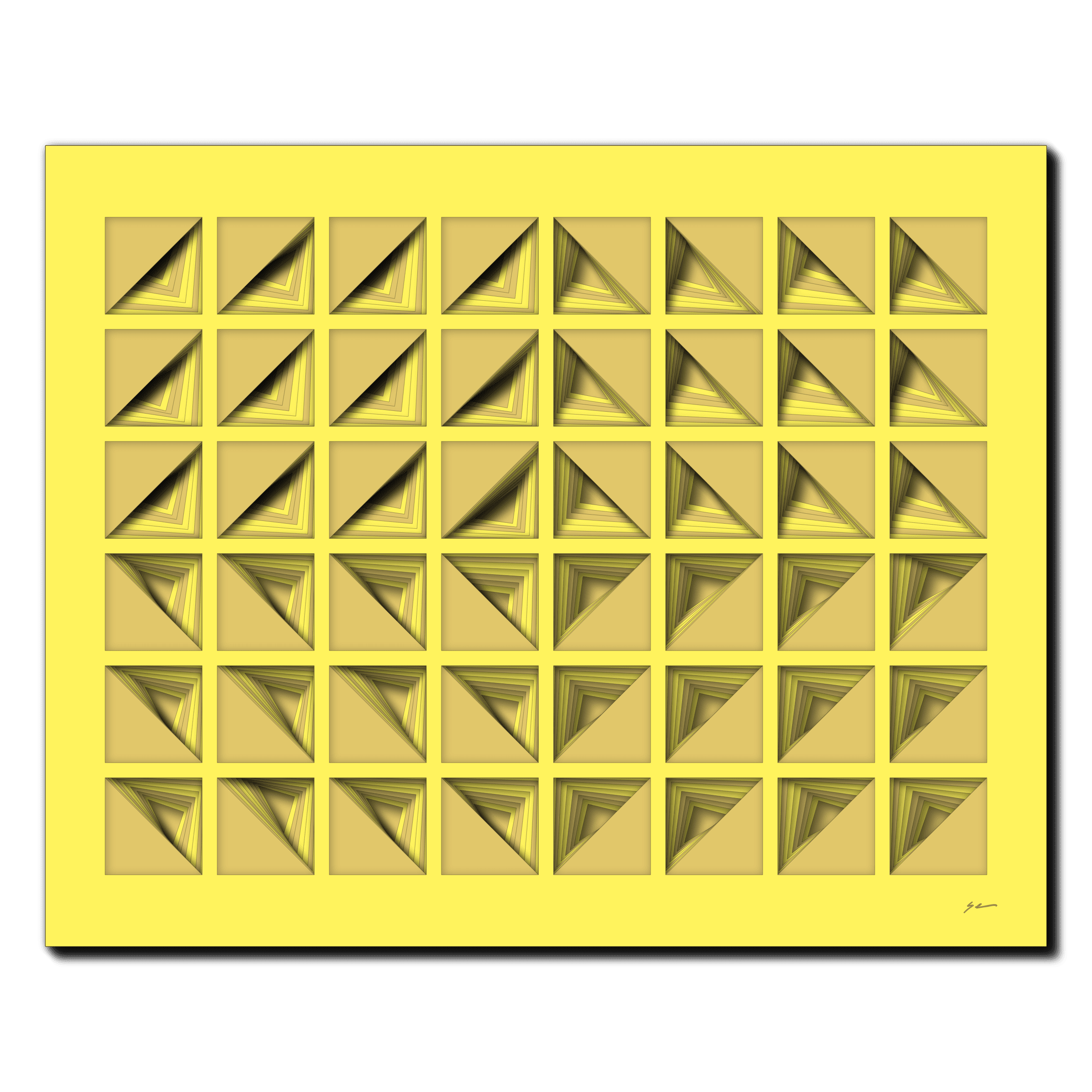 Chamois Triangle Illusion, laser-cut layered paper wall sculpture by Shawn Kemp, 20x16 in