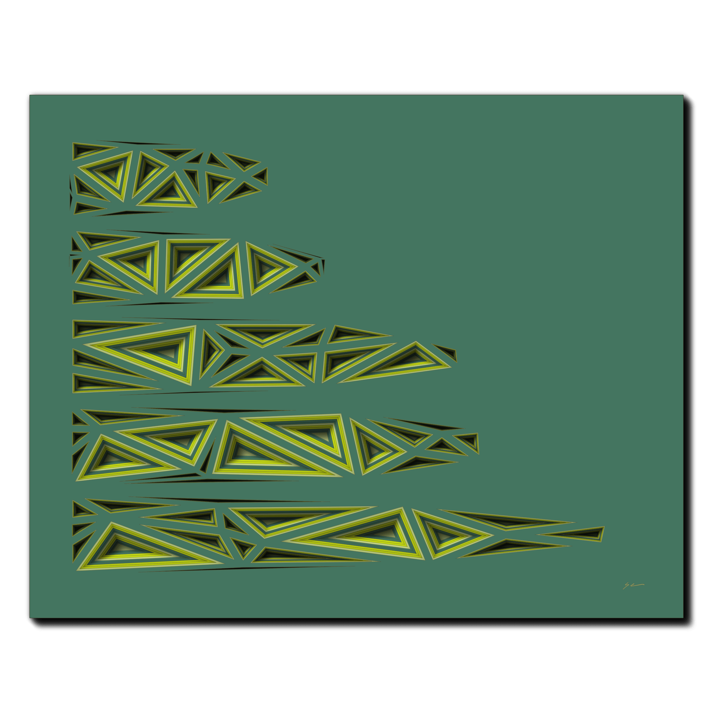 Chartreuse Step Scape, laser-cut layered paper wall sculpture by Shawn Kemp, 20x16 in