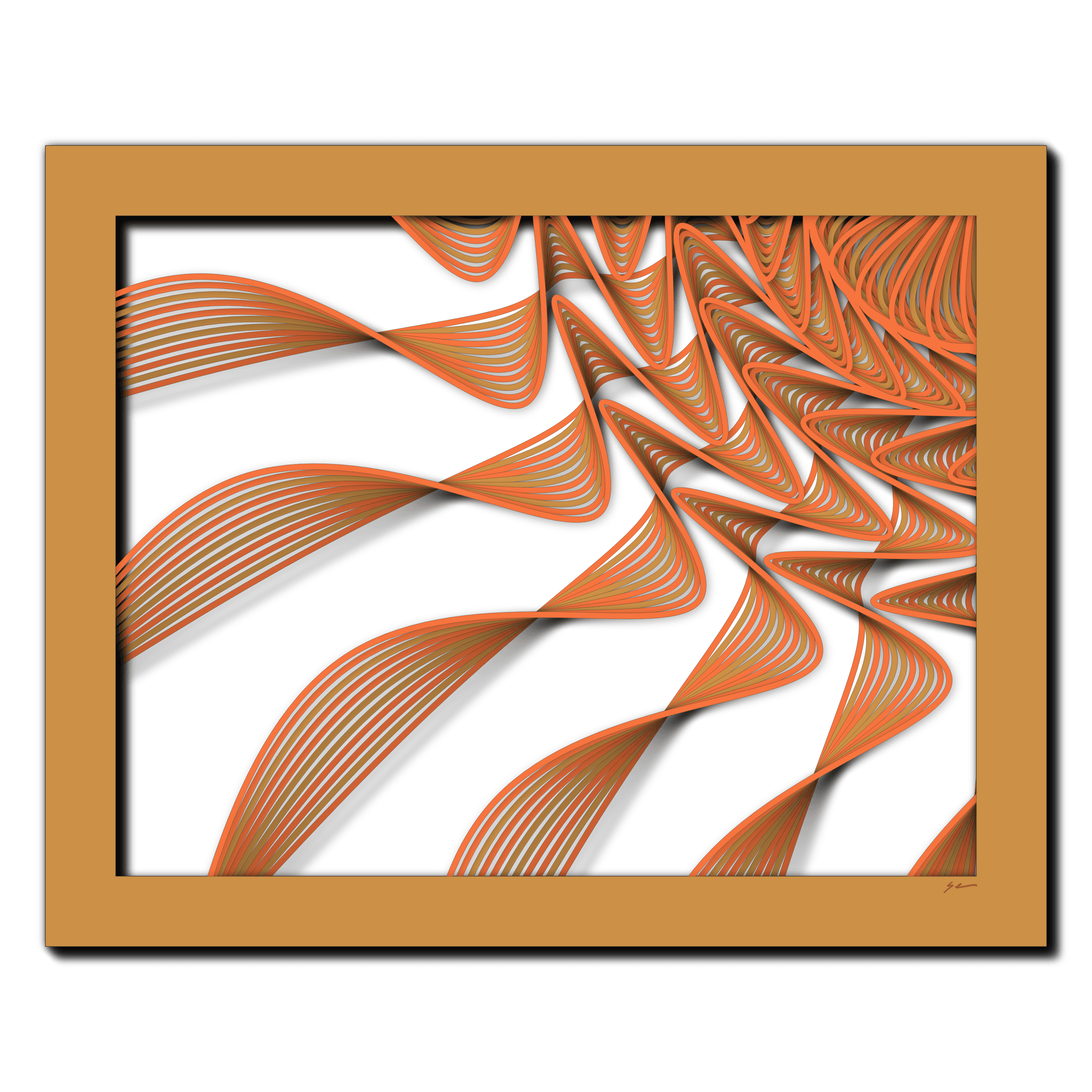 Tangerine Echo Flow, laser-cut layered paper wall sculpture by Shawn Kemp, 20x16 in