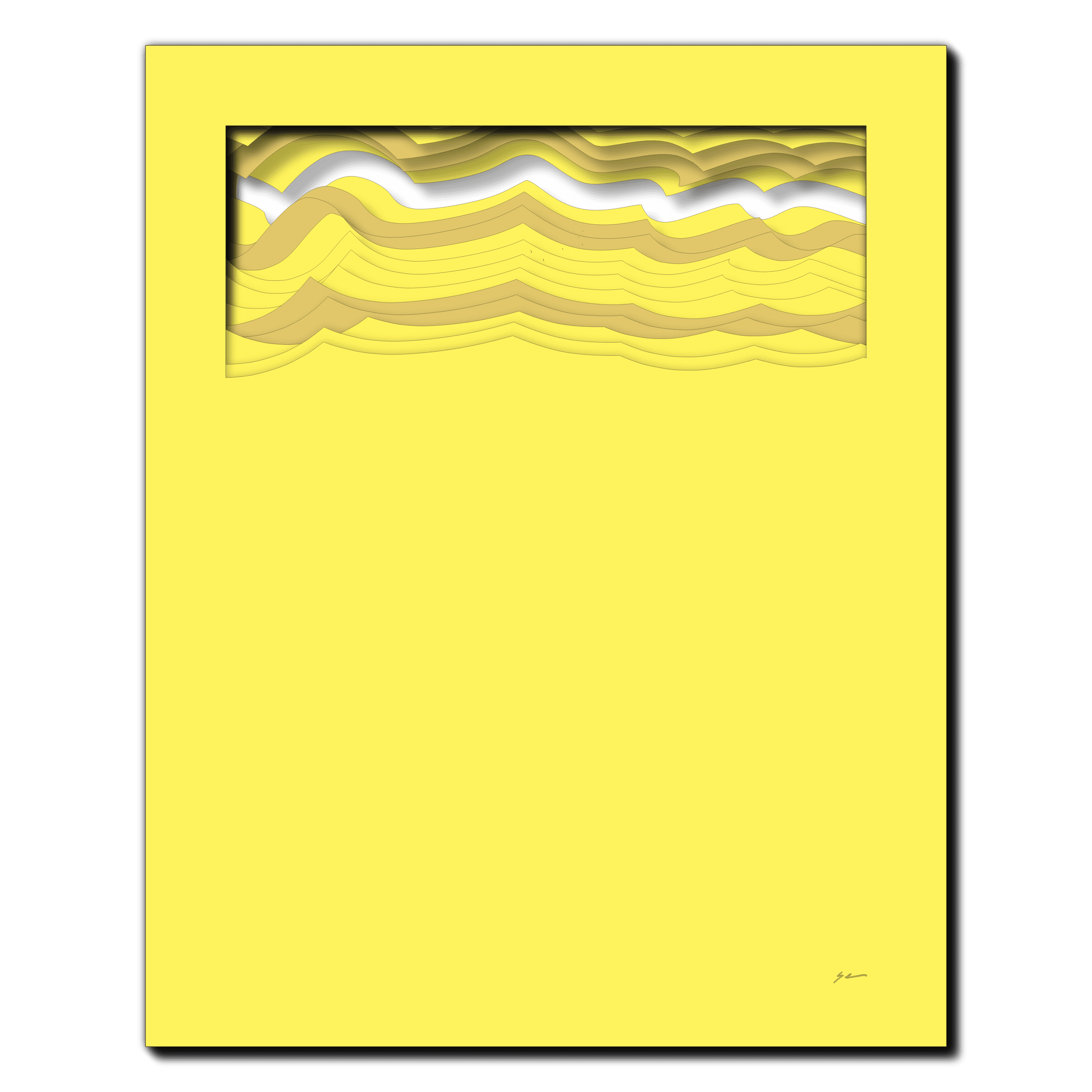 Golden Wave Crescendo, laser-cut layered paper wall sculpture by Shawn Kemp, 16x20 in
