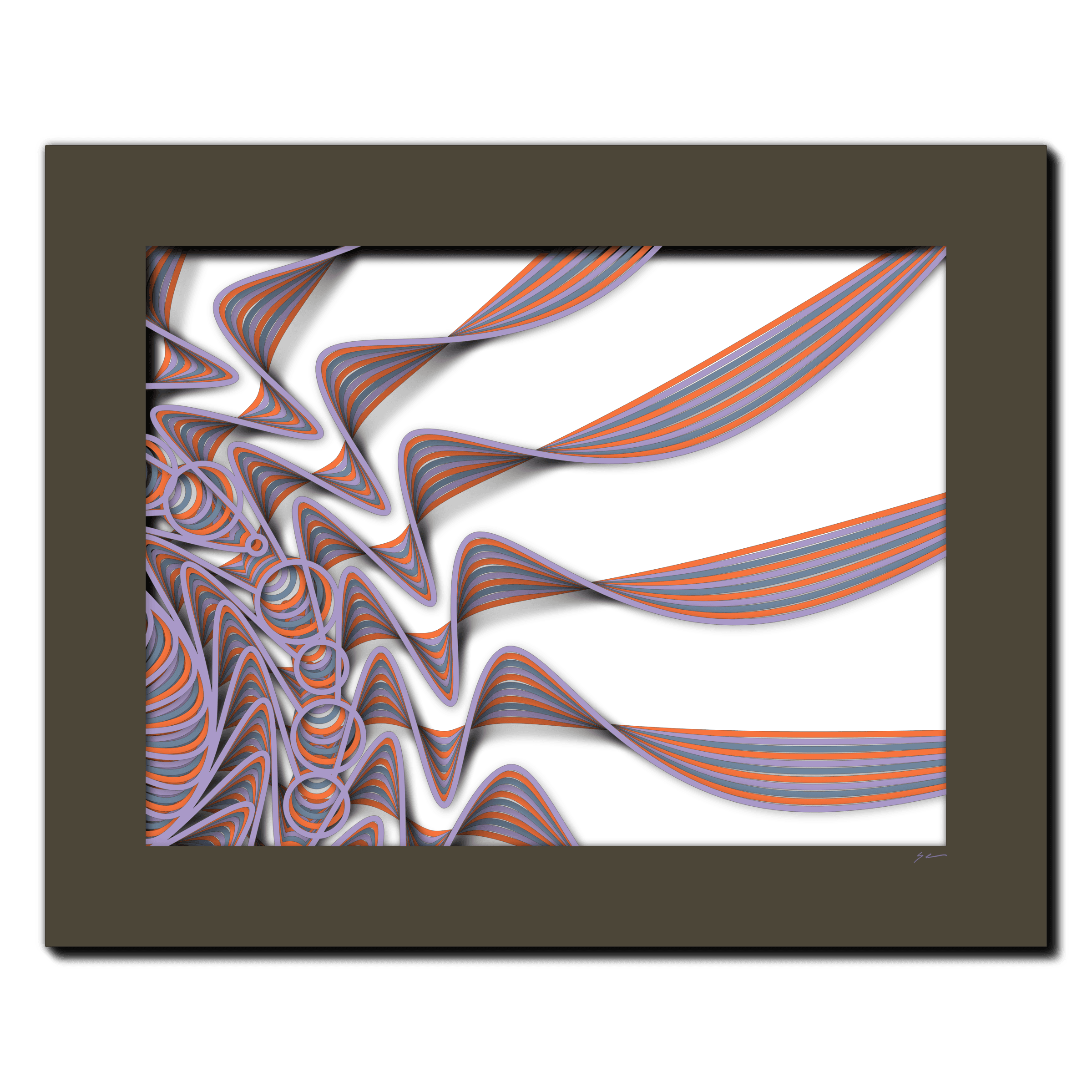 Pansy Prism Waves, laser-cut layered paper wall sculpture by Shawn Kemp, 20x16 in