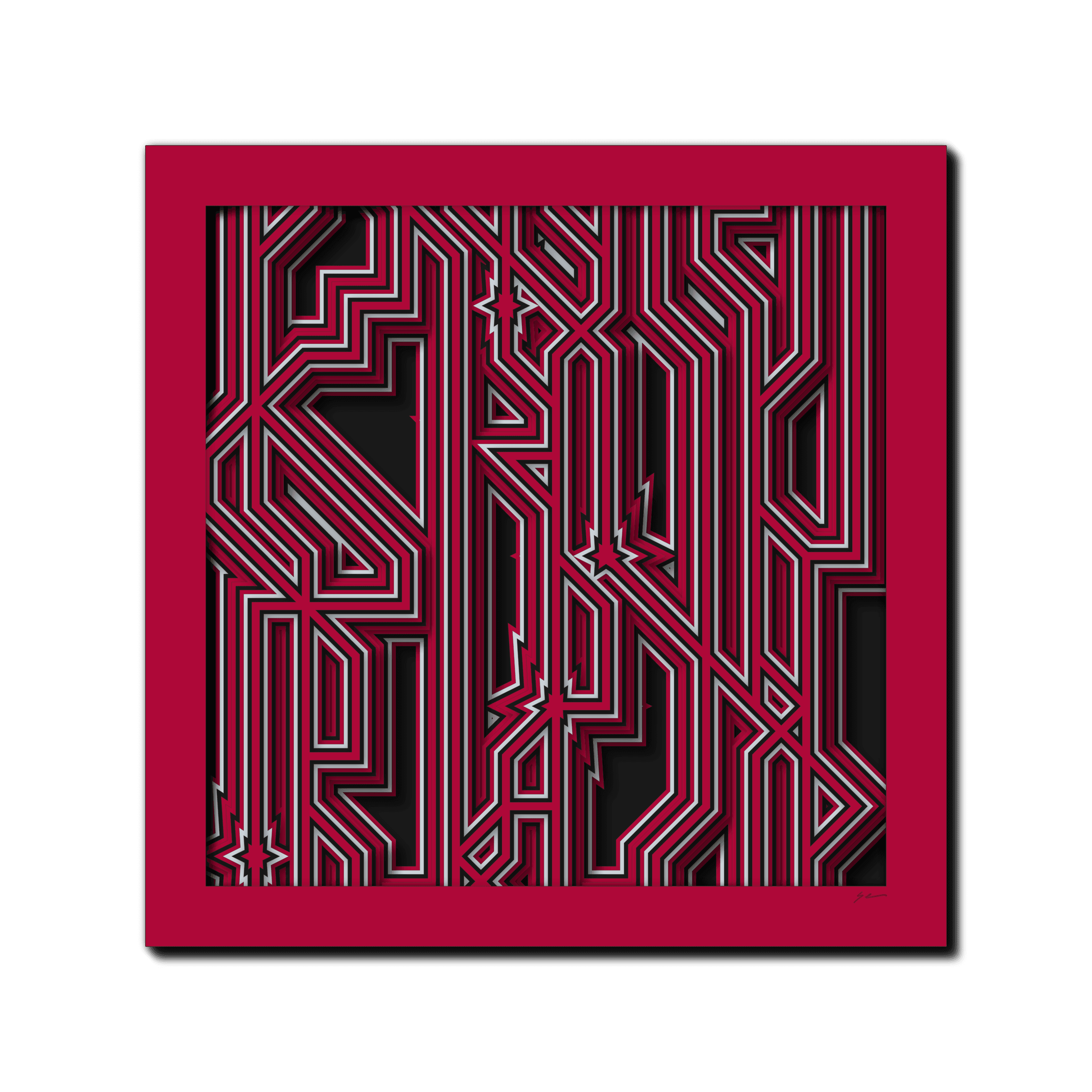 Cardinal Conduit, laser-cut layered paper wall sculpture by Shawn Kemp, 16x16 in