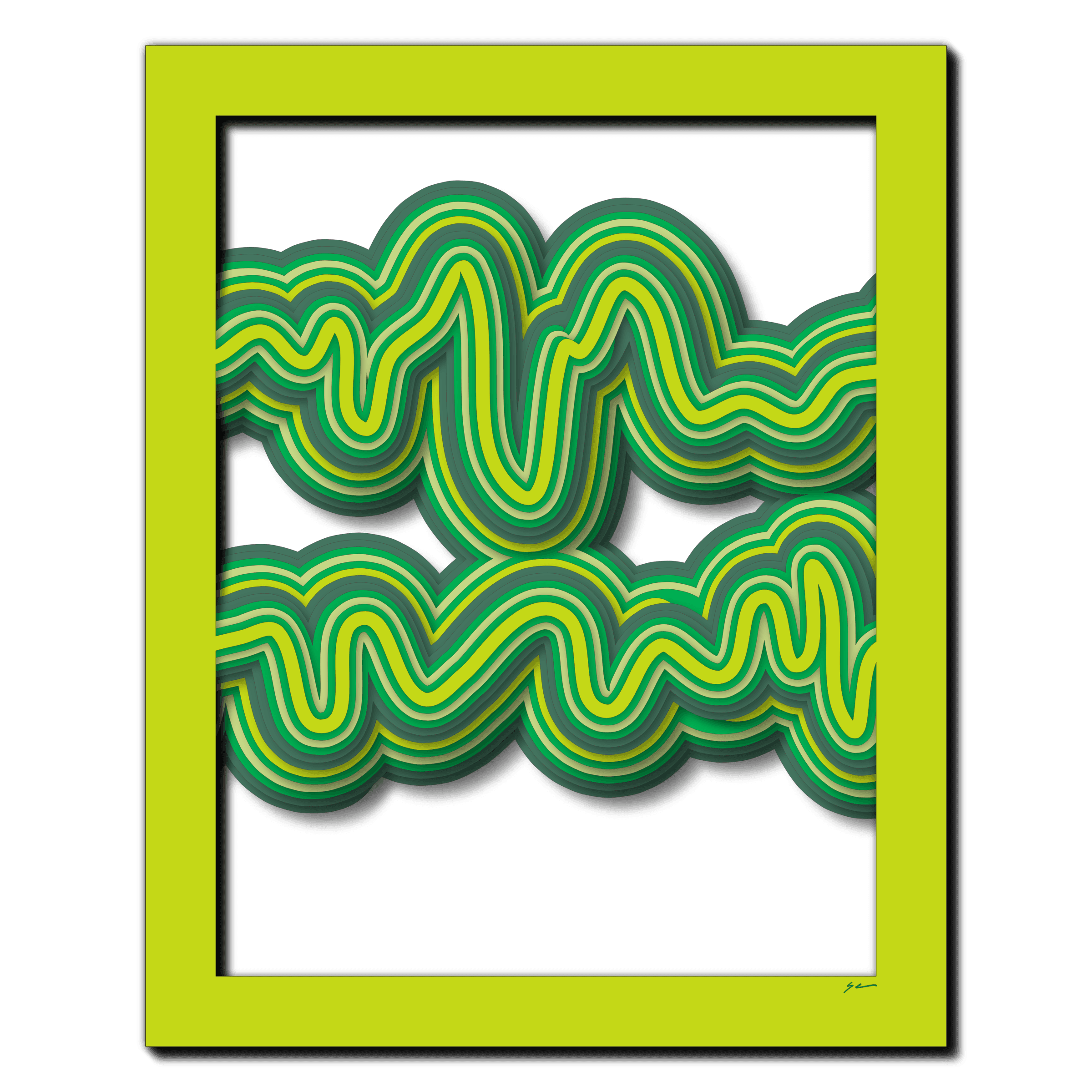 Verdant Whirl Melody, laser-cut layered paper wall sculpture by Shawn Kemp, 16x20 in