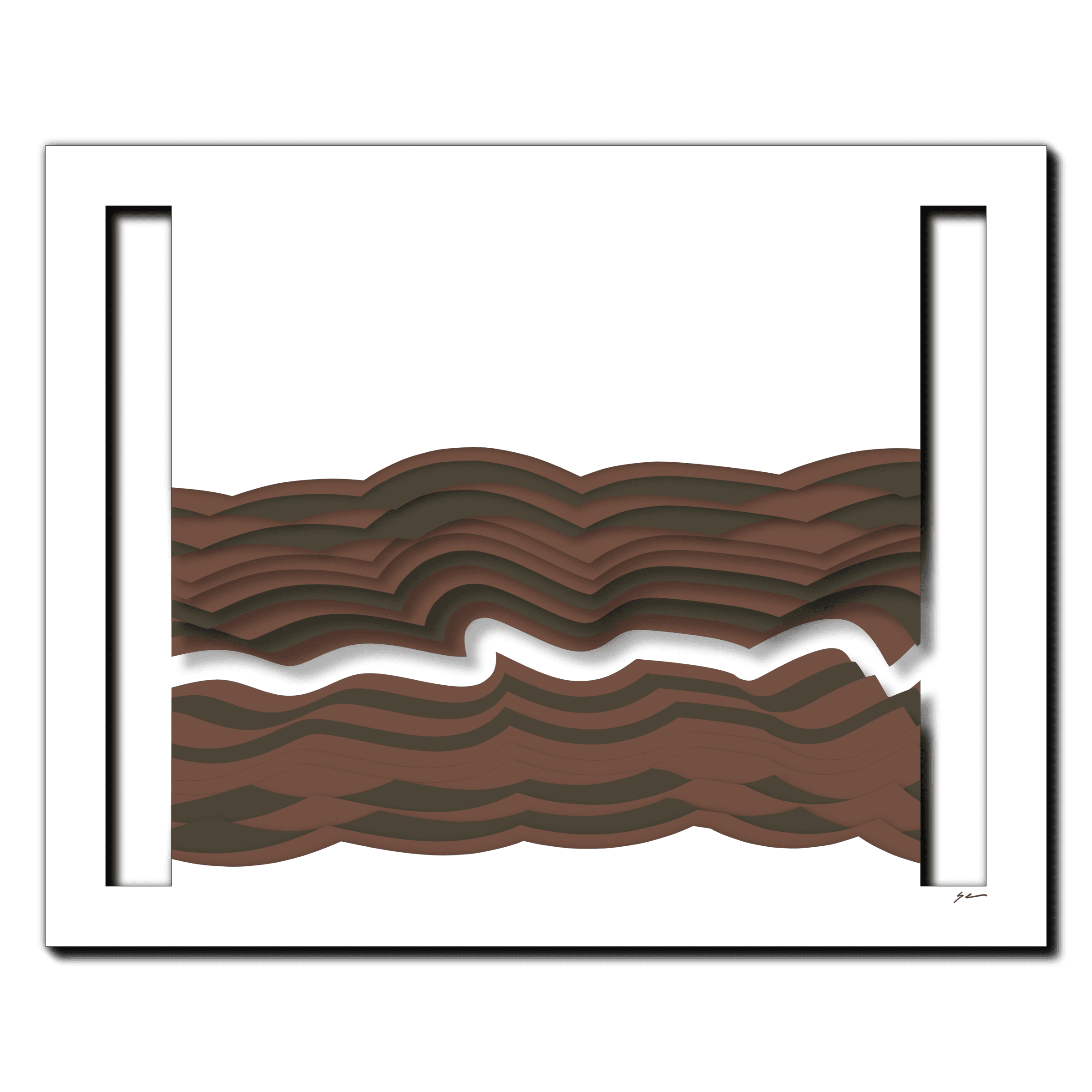 Mocha Rift Flow, laser-cut layered paper wall sculpture by Shawn Kemp, 20x16 in