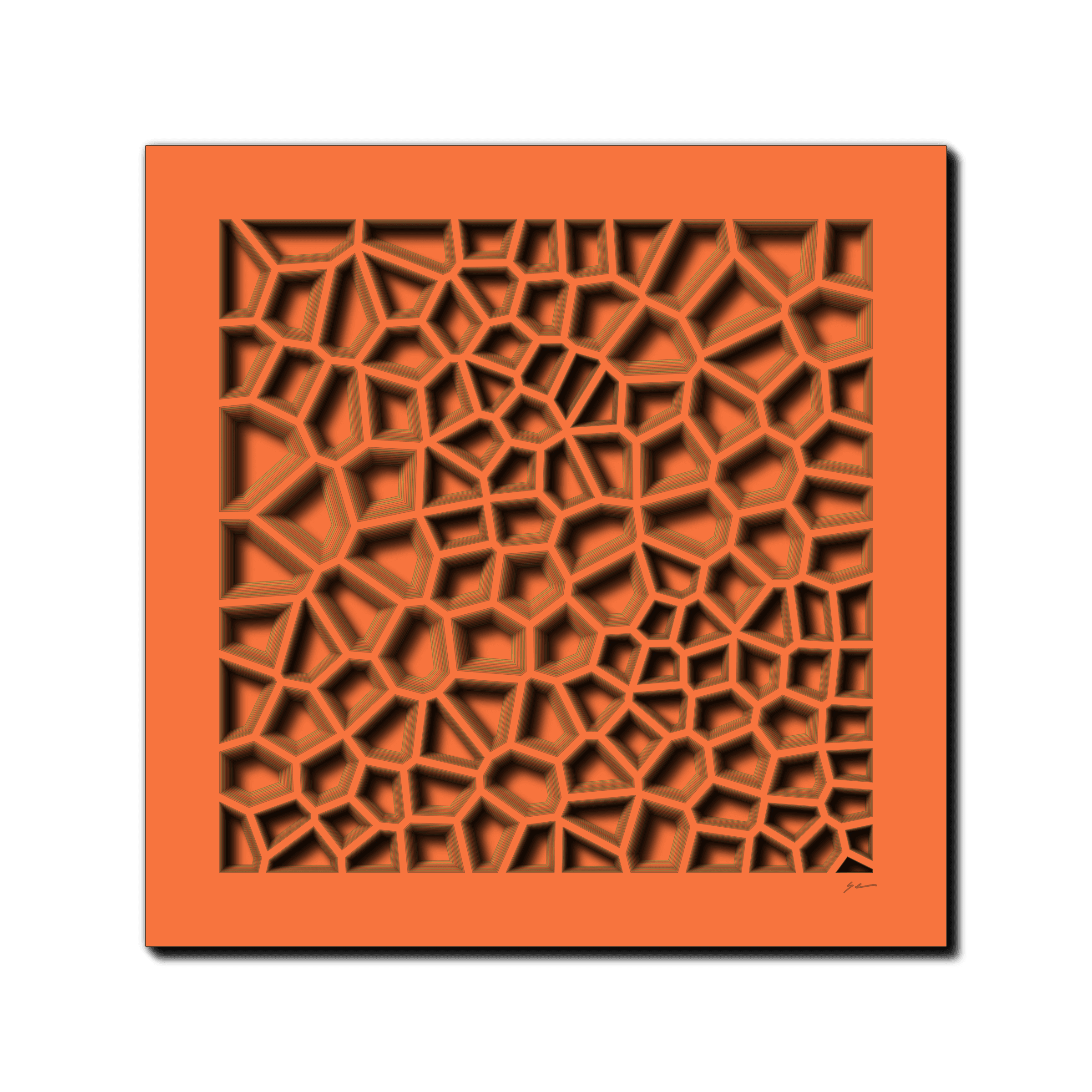 Web of Warmth, laser-cut layered paper wall sculpture by Shawn Kemp, 16x16 in