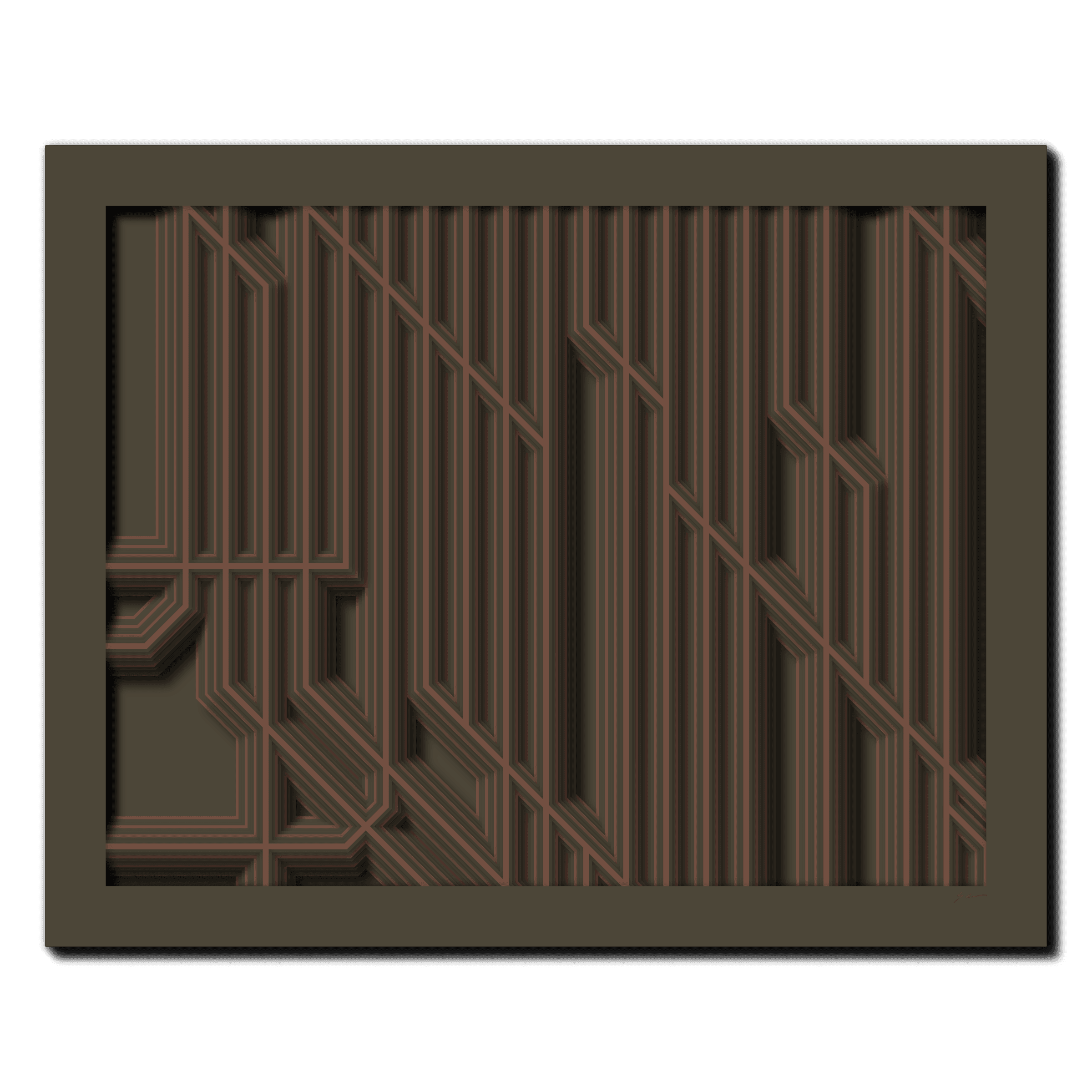 Mocha Lineage, laser-cut layered paper wall sculpture by Shawn Kemp, 20x16 in