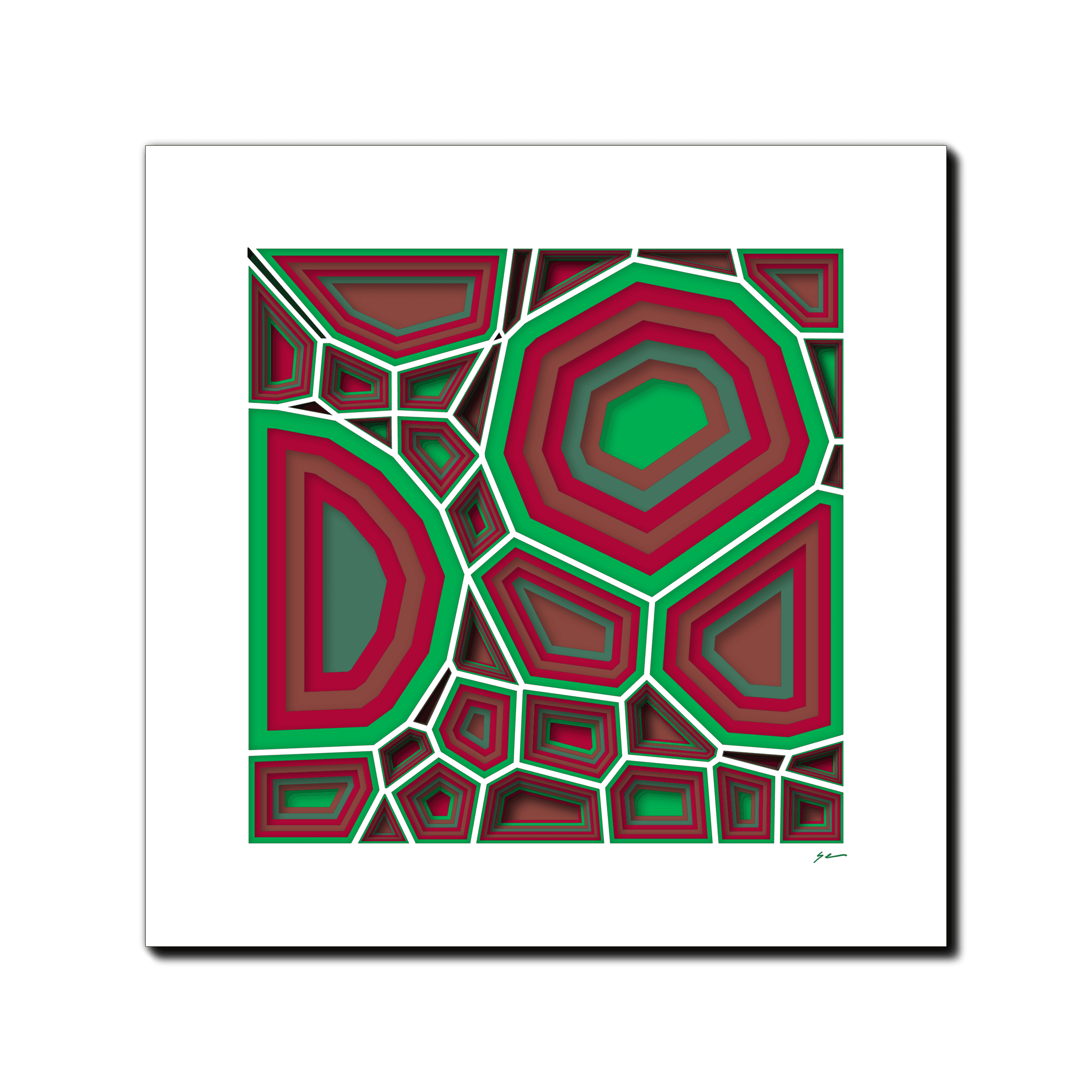 Cardinal Rhythm Cascade, laser-cut layered paper wall sculpture by Shawn Kemp, 16x16 in