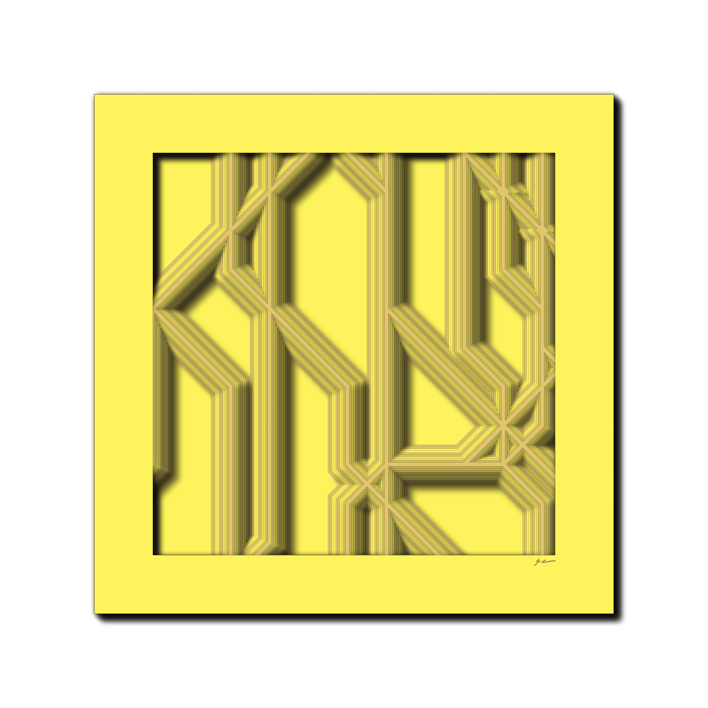 Saffron Pathways, laser-cut layered paper wall sculpture by Shawn Kemp, 16x16 in