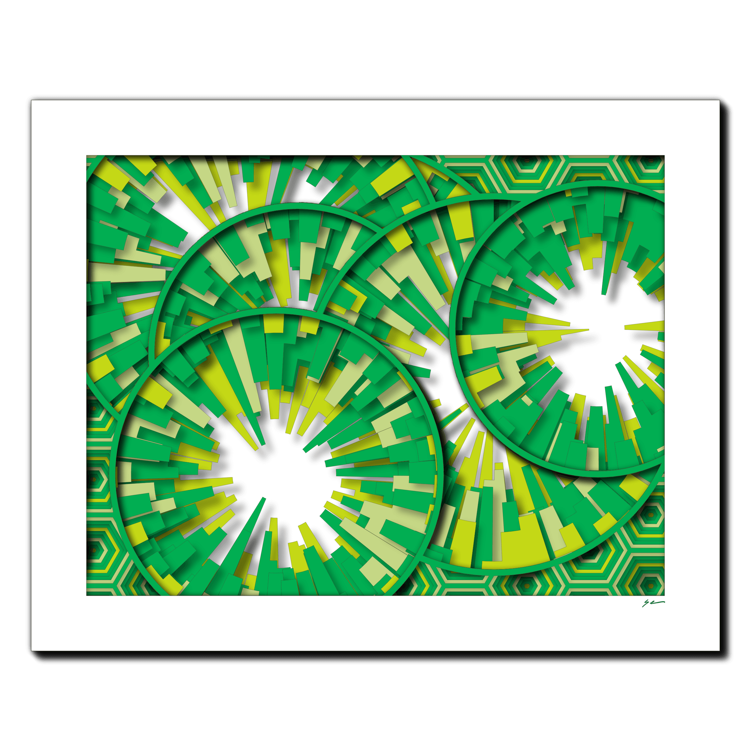 Verdant Kaleidoscope, laser-cut layered paper wall sculpture by Shawn Kemp, 20x16 in