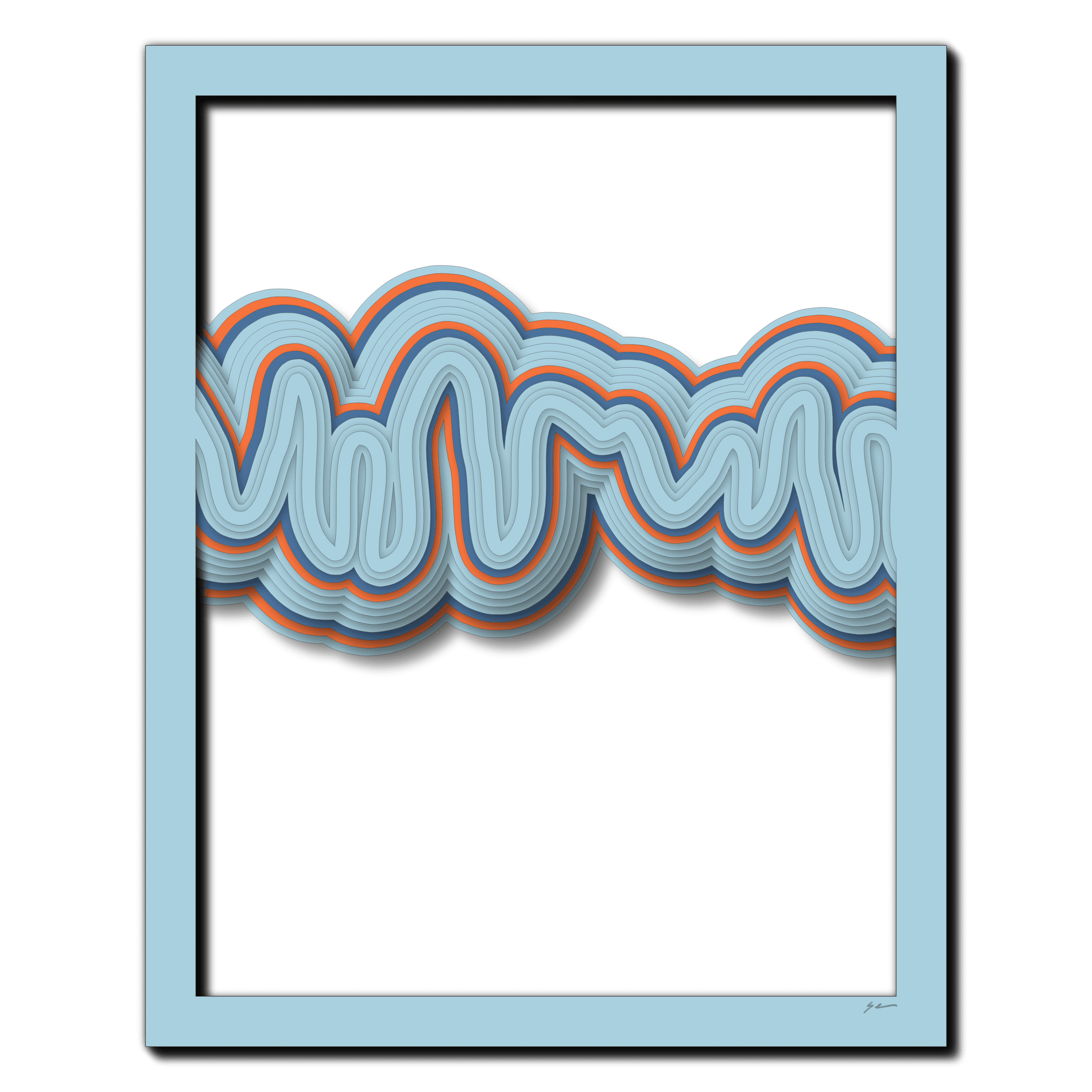 Aqua Tangerine Flow, laser-cut layered paper wall sculpture by Shawn Kemp, 16x20 in