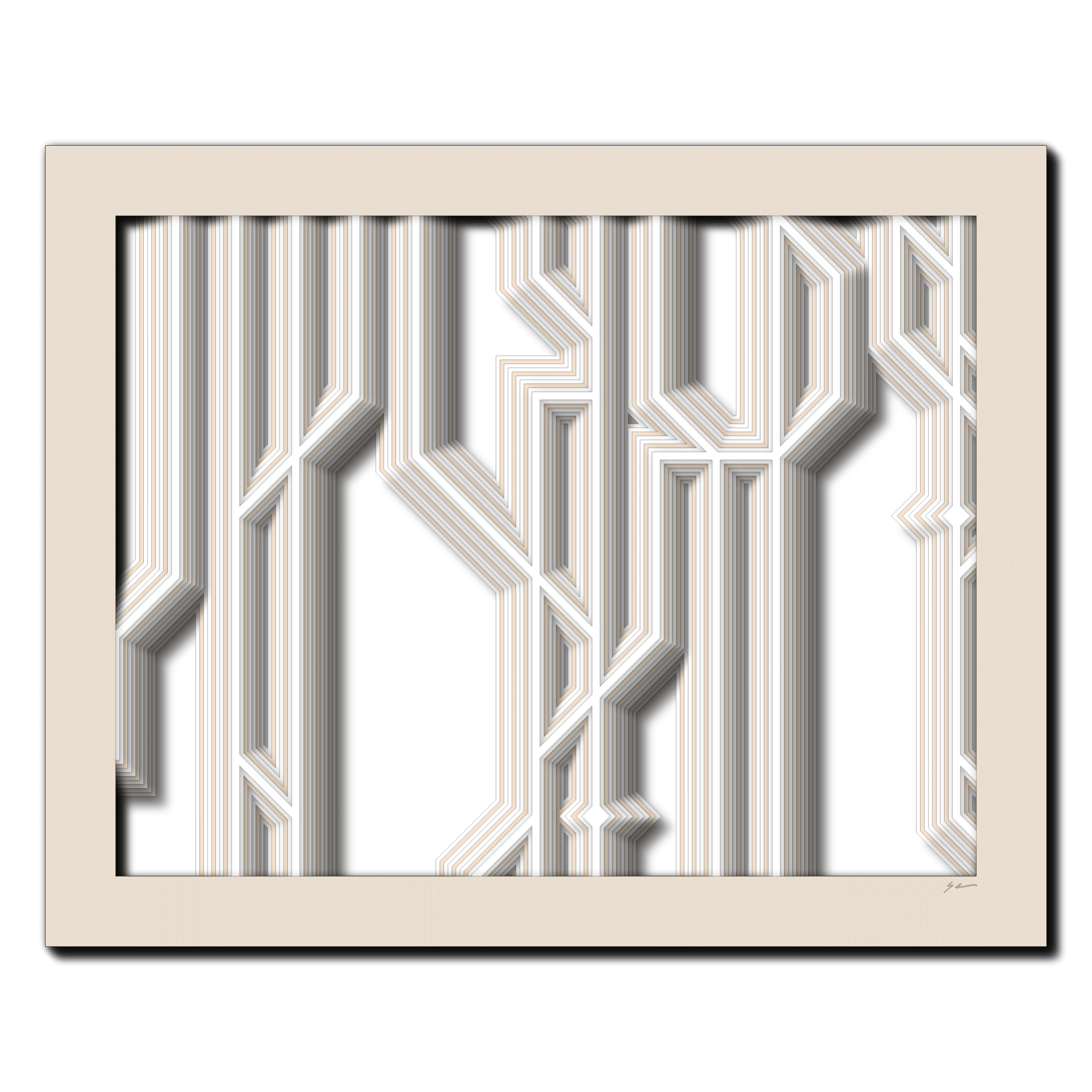Ivory Arbor Pathway, laser-cut layered paper wall sculpture by Shawn Kemp, 20x16 in