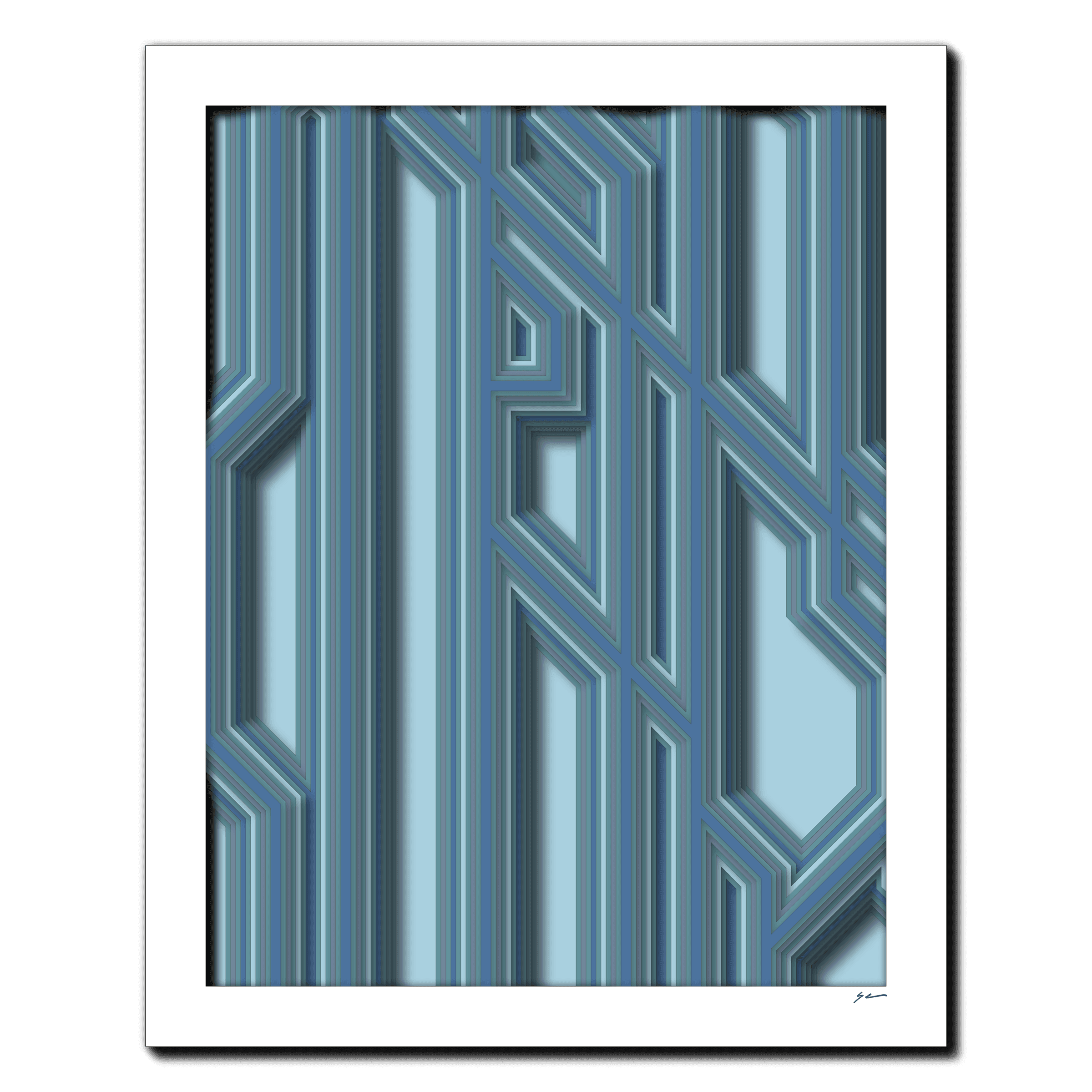 Marine Pathways, laser-cut layered paper wall sculpture by Shawn Kemp, 16x20 in