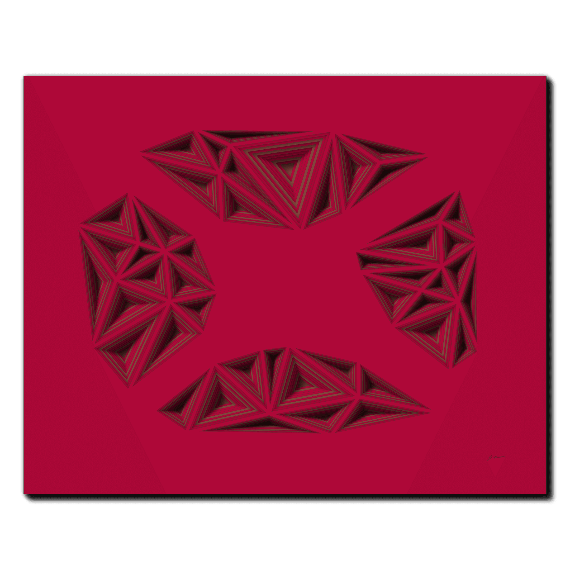 Cardinal Shard Array, laser-cut layered paper wall sculpture by Shawn Kemp, 20x16 in