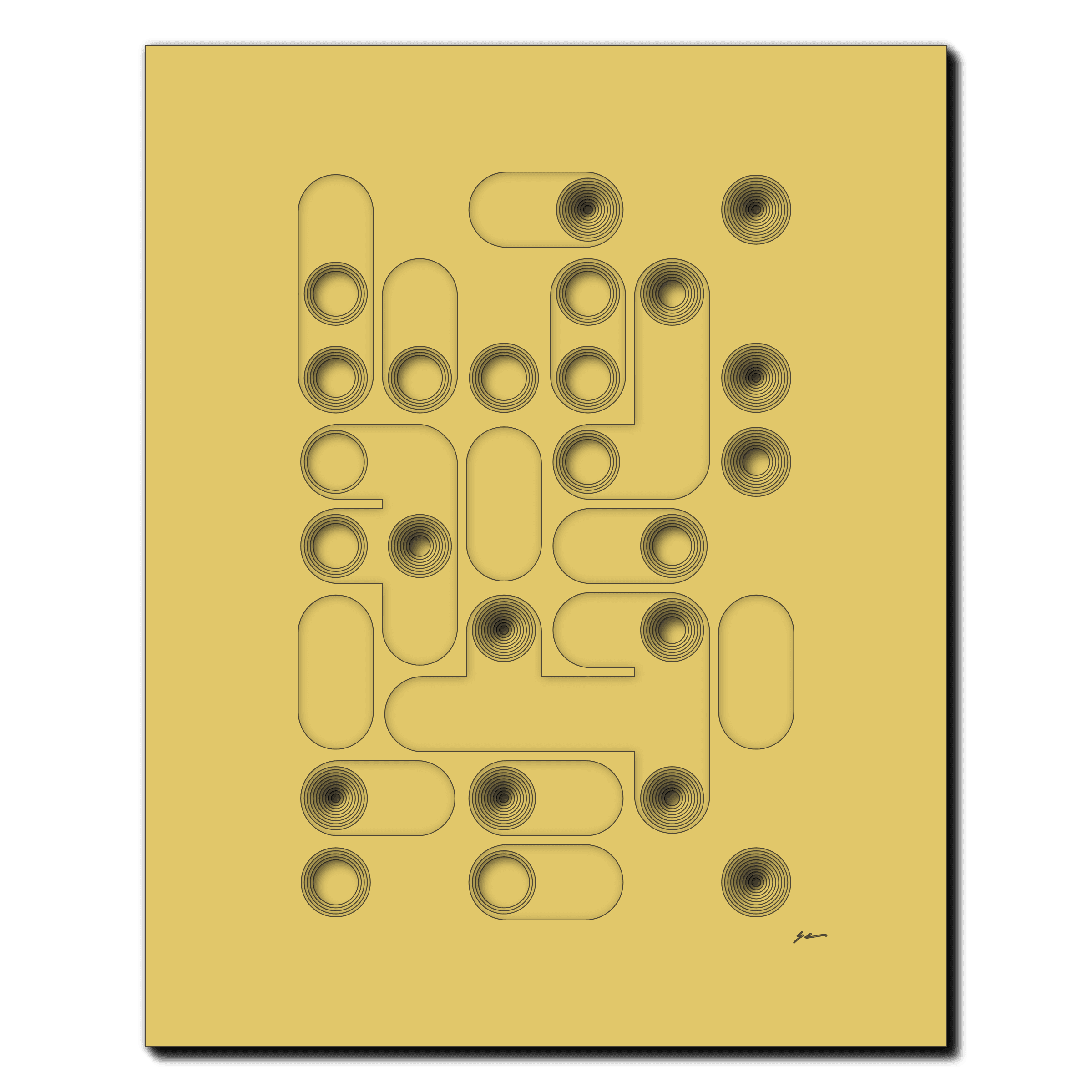 Chamois Circuit Whirl, laser-cut layered paper wall sculpture by Shawn Kemp, 16x20 in