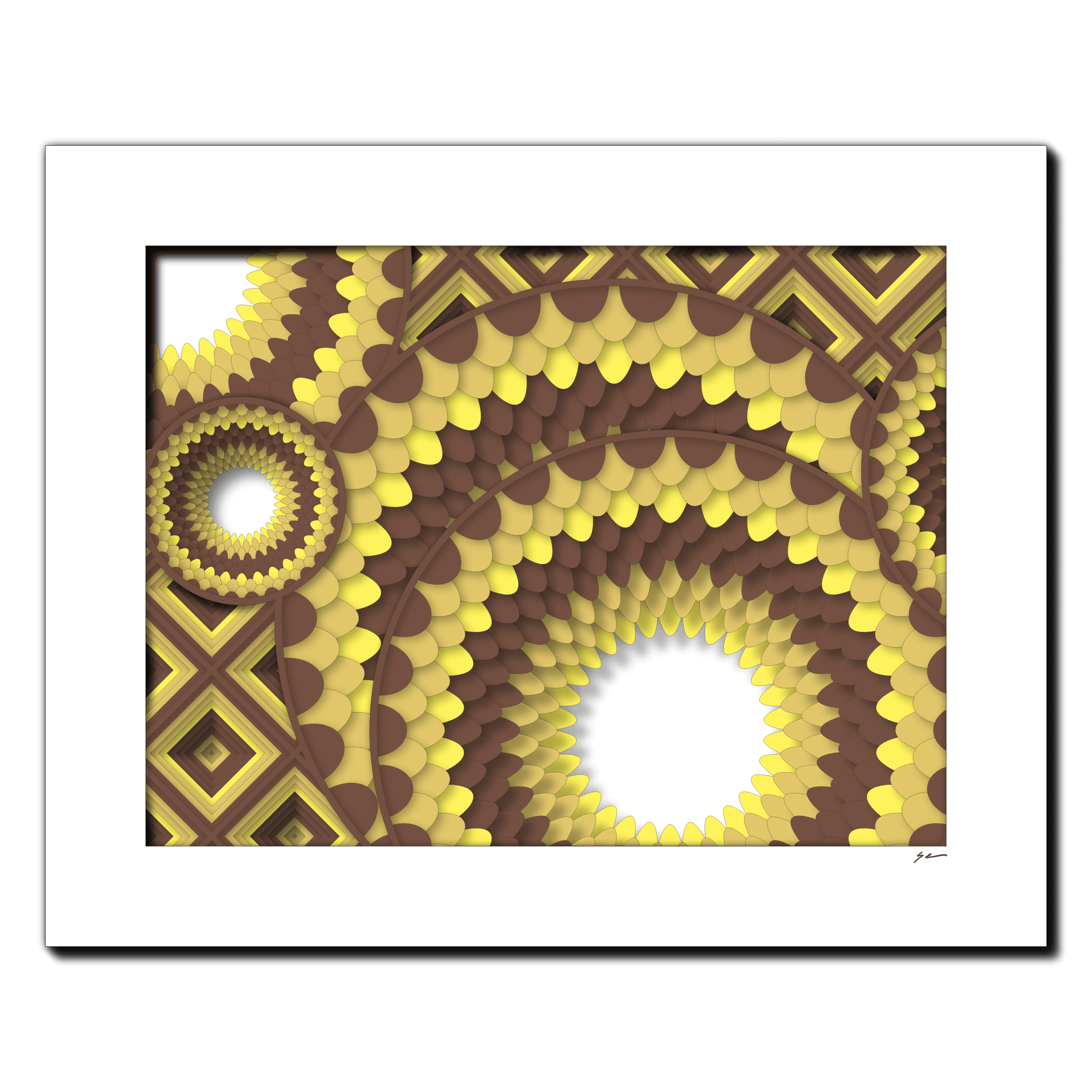 Sunlit Deco, laser-cut layered paper wall sculpture by Shawn Kemp, 20x16 in