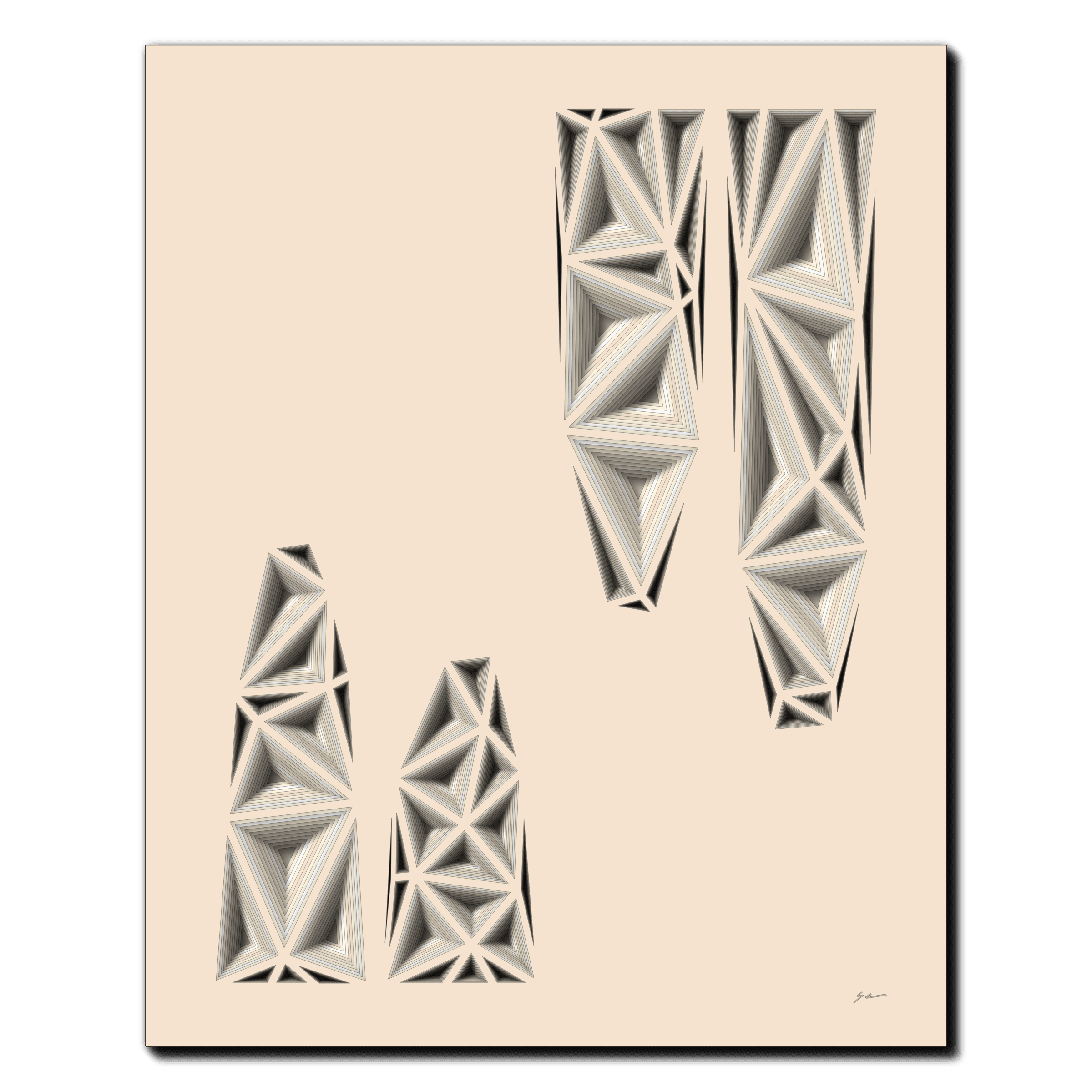 Ivory Apex Array, laser-cut layered paper wall sculpture by Shawn Kemp, 16x20 in