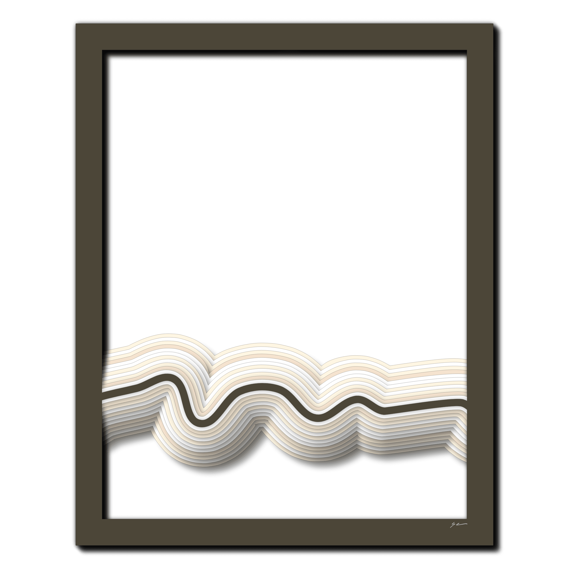 Mocha Ripple Drift, laser-cut layered paper wall sculpture by Shawn Kemp, 16x20 in