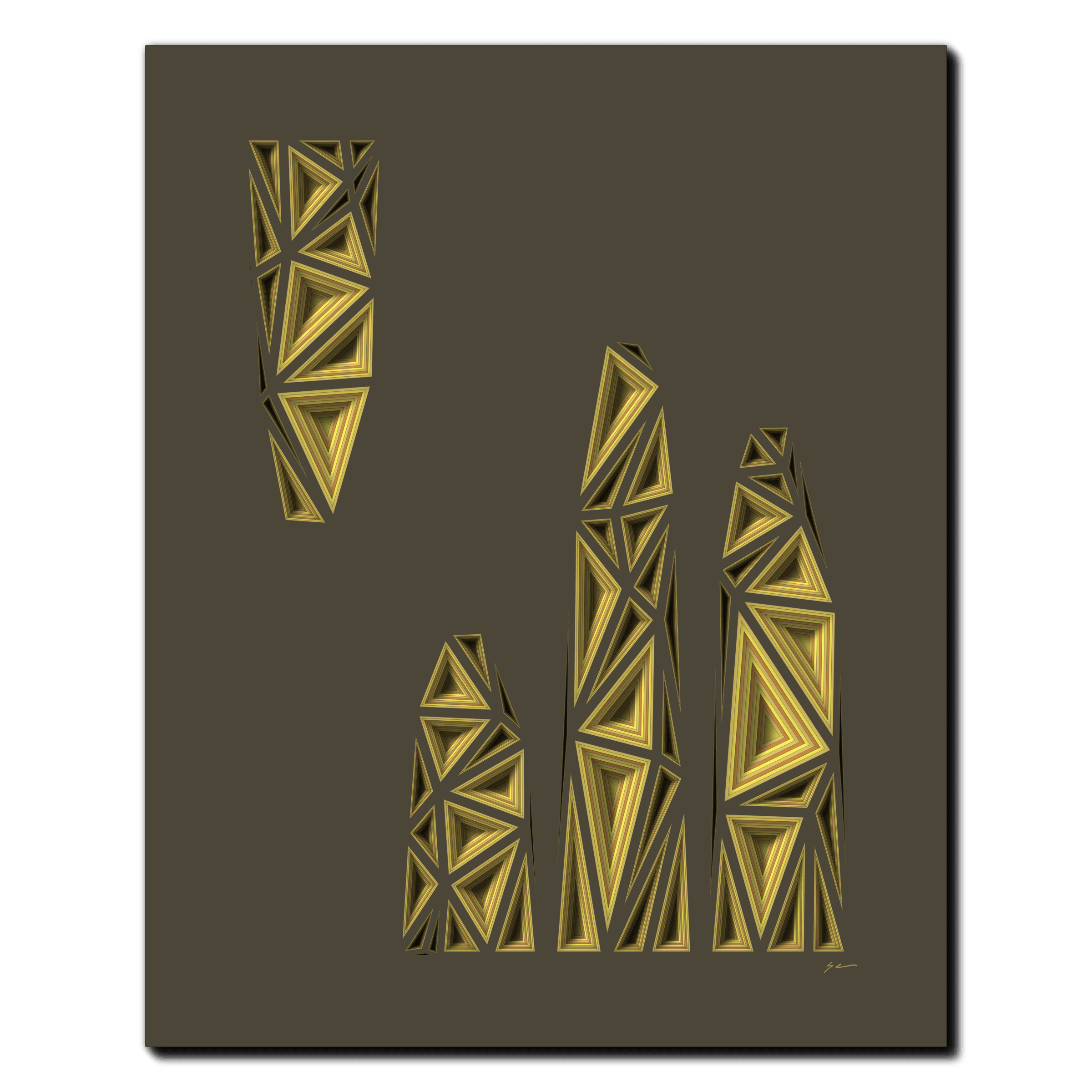 Gilded Peaks Formation, laser-cut layered paper wall sculpture by Shawn Kemp, 16x20 in
