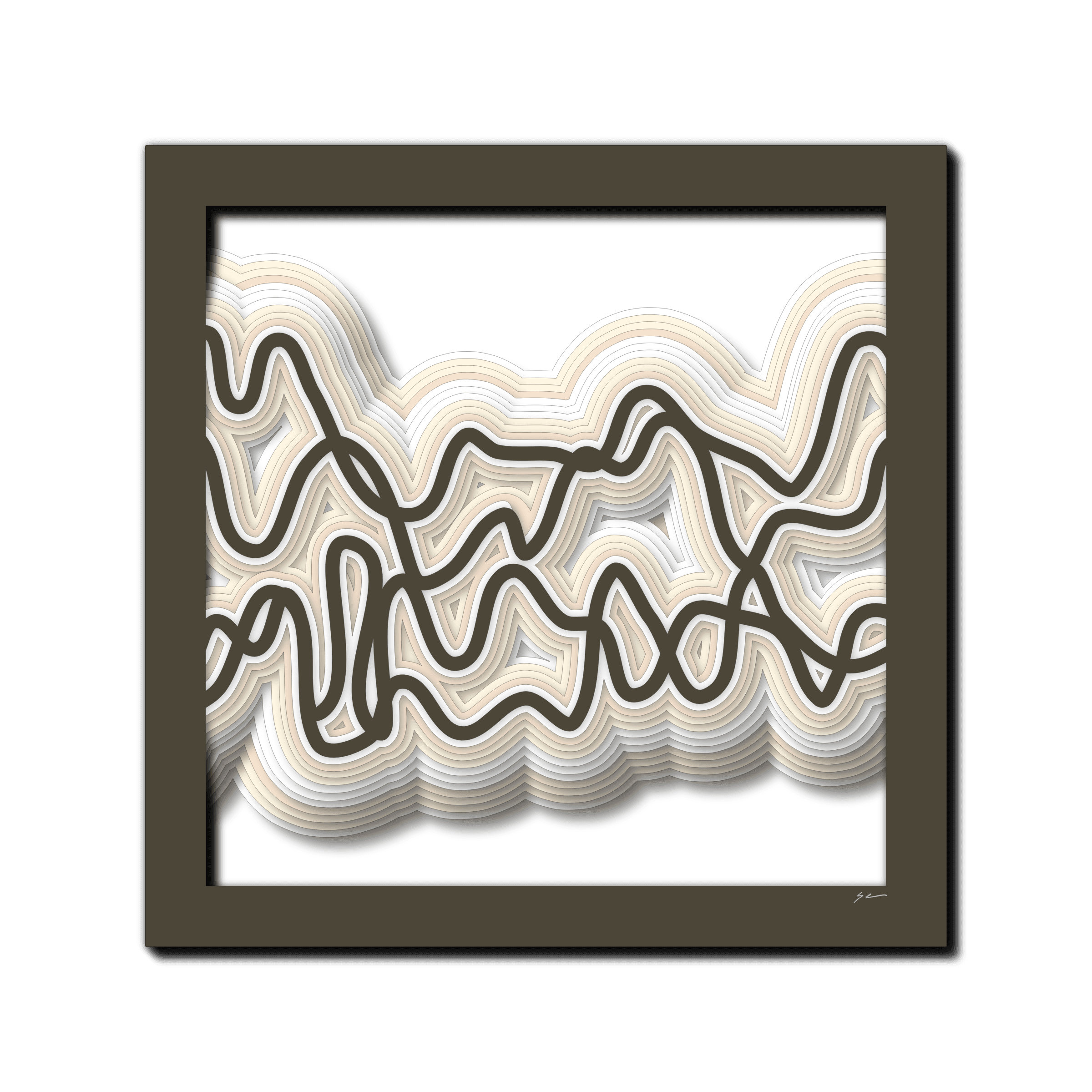 Mocha Whisper Trails, laser-cut layered paper wall sculpture by Shawn Kemp, 16x16 in