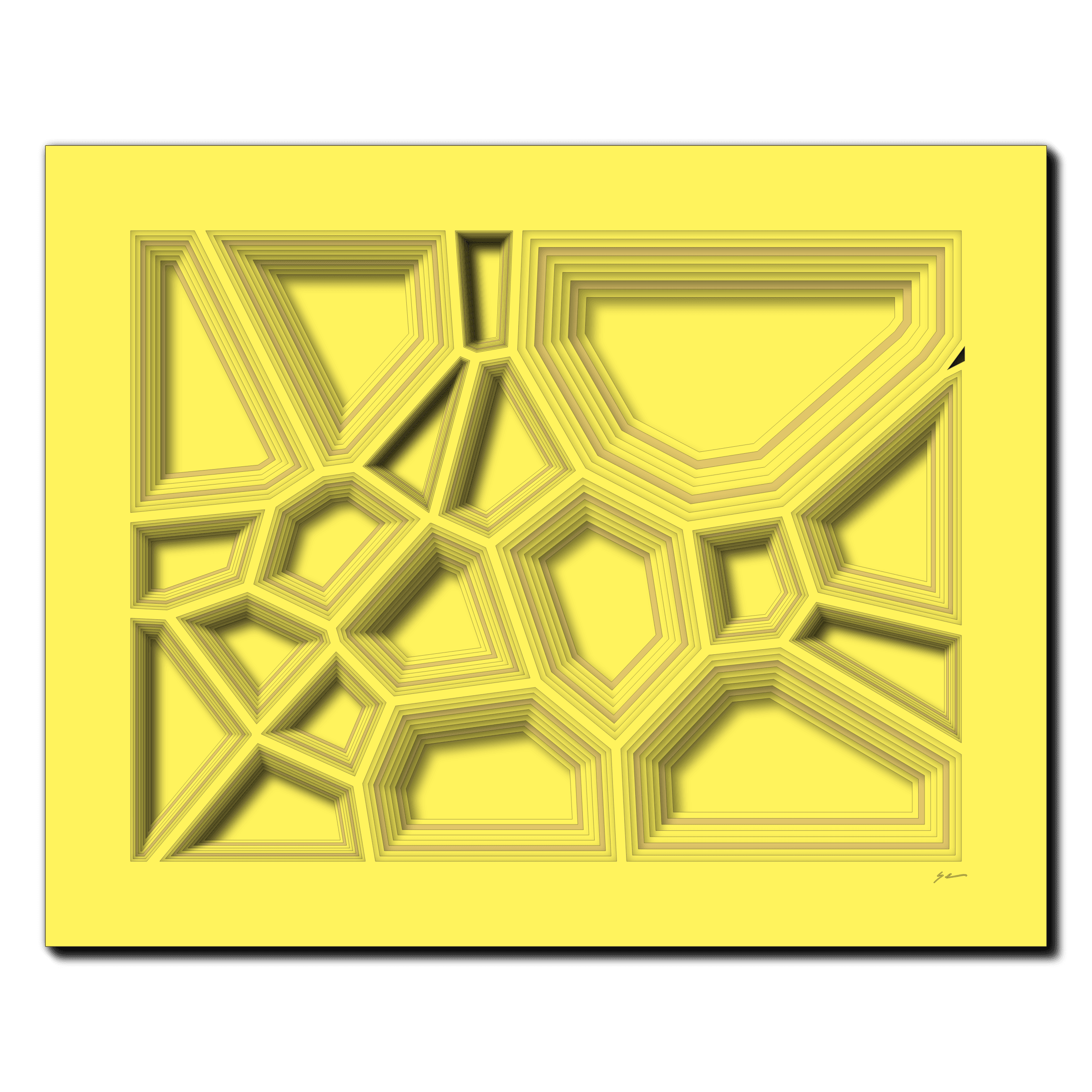 Buttercup Lattice, laser-cut layered paper wall sculpture by Shawn Kemp, 20x16 in