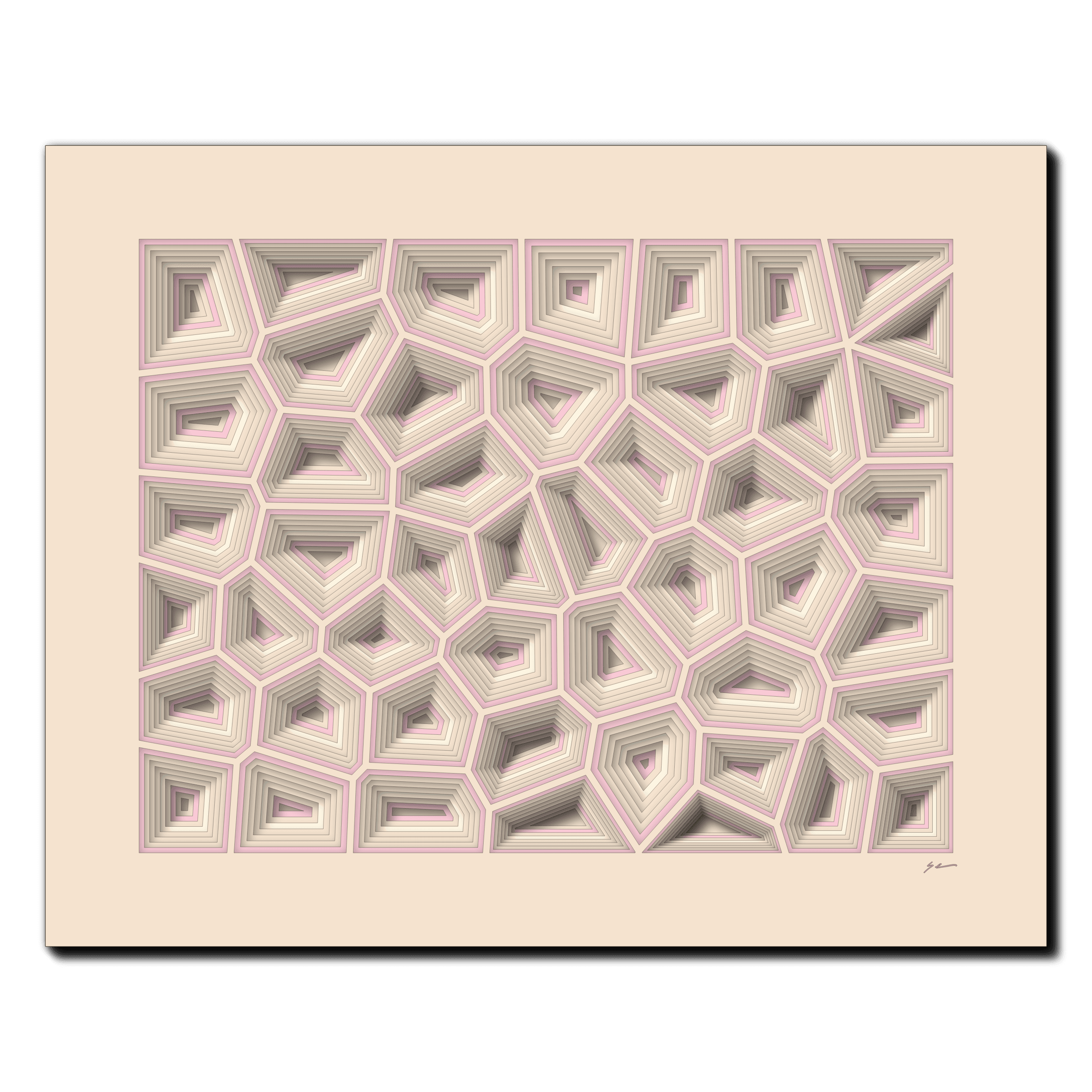 Hollyhock Beehive Whimsy, laser-cut layered paper wall sculpture by Shawn Kemp, 20x16 in
