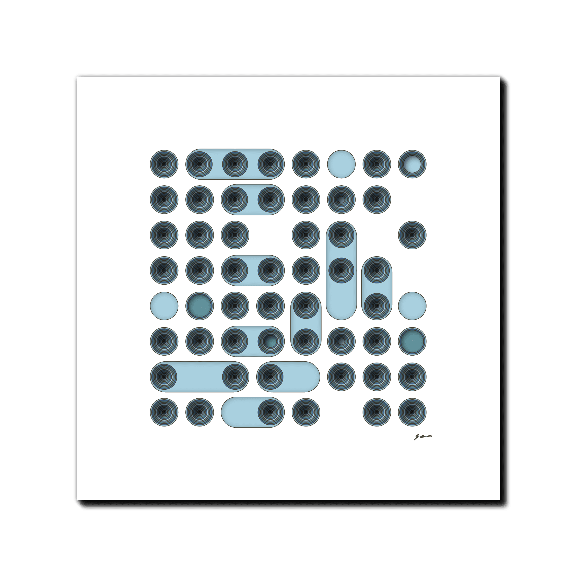 Oceanic Pulse Array, laser-cut layered paper wall sculpture by Shawn Kemp, 16x16 in