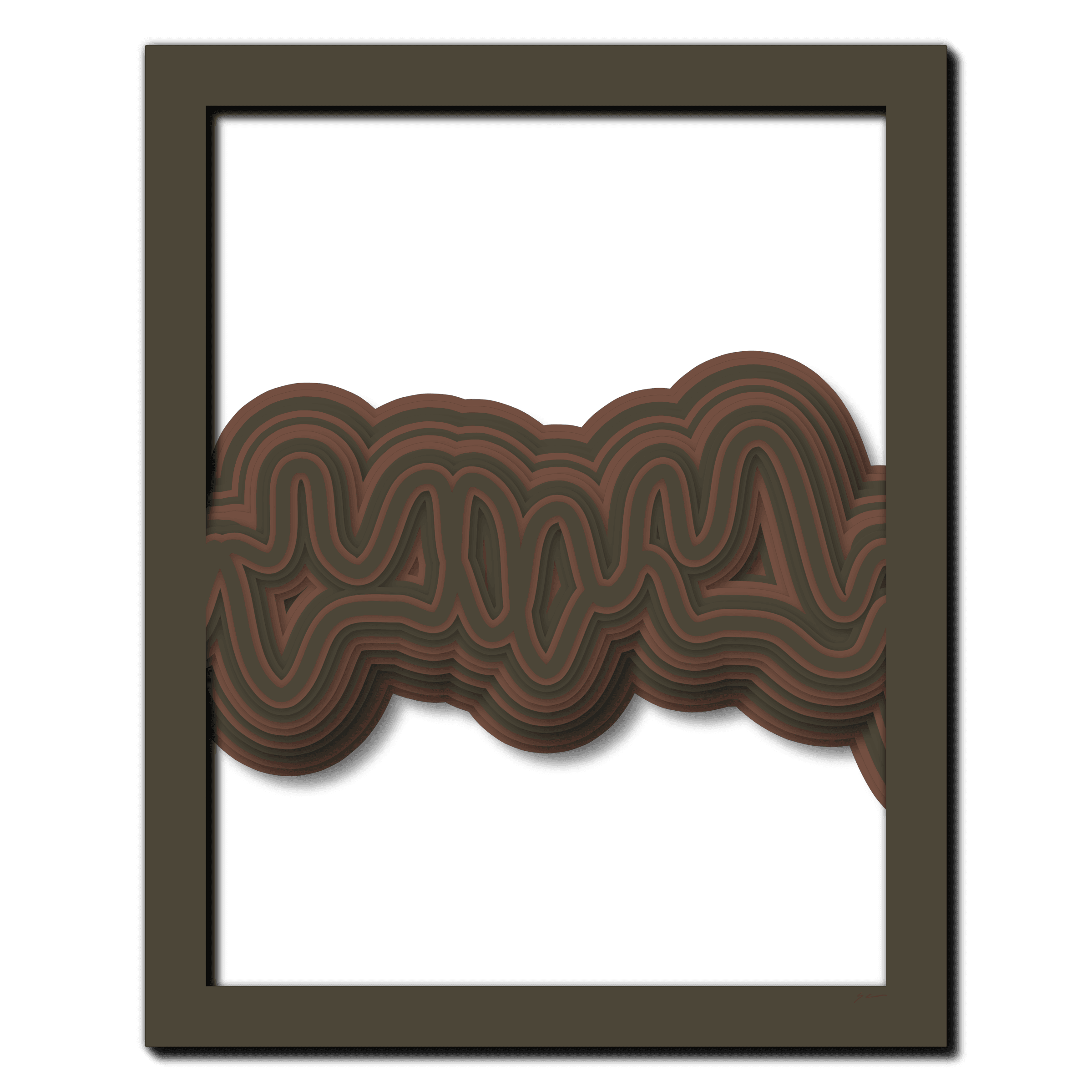 Mocha Waveforms #28, laser-cut layered paper wall sculpture by Shawn Kemp, 16x20 in
