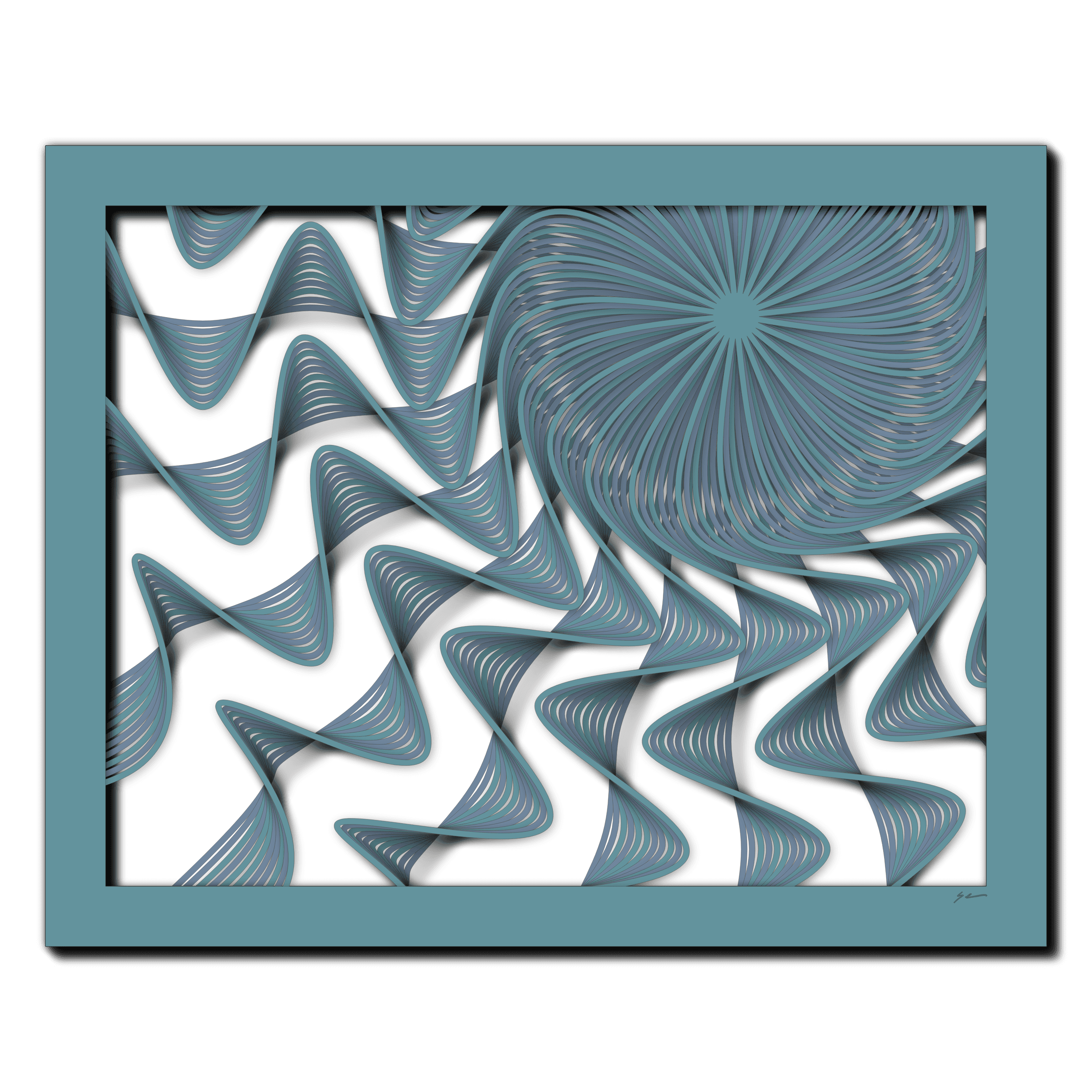 Waves of Serenity, laser-cut layered paper wall sculpture by Shawn Kemp, 20x16 in