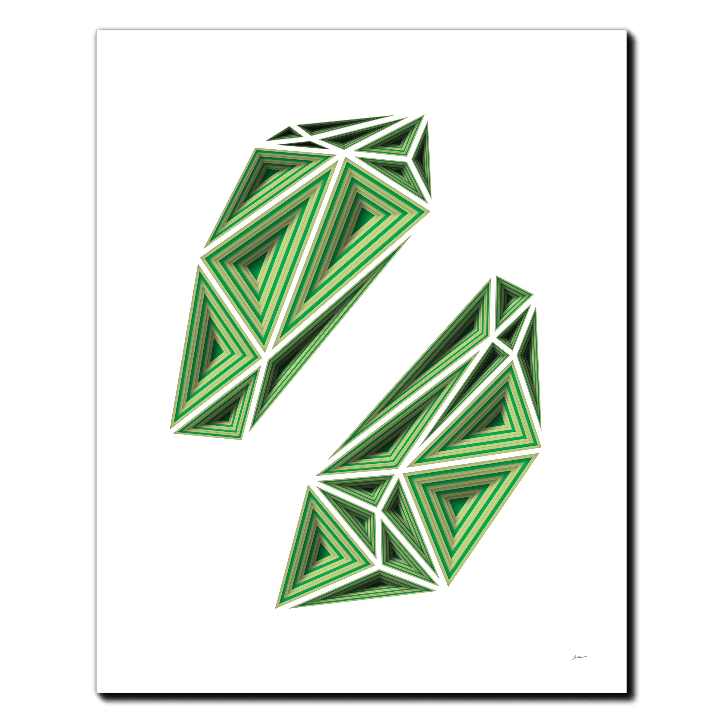 Emerald Geometric Drift, laser-cut layered paper wall sculpture by Shawn Kemp, 24x30 in