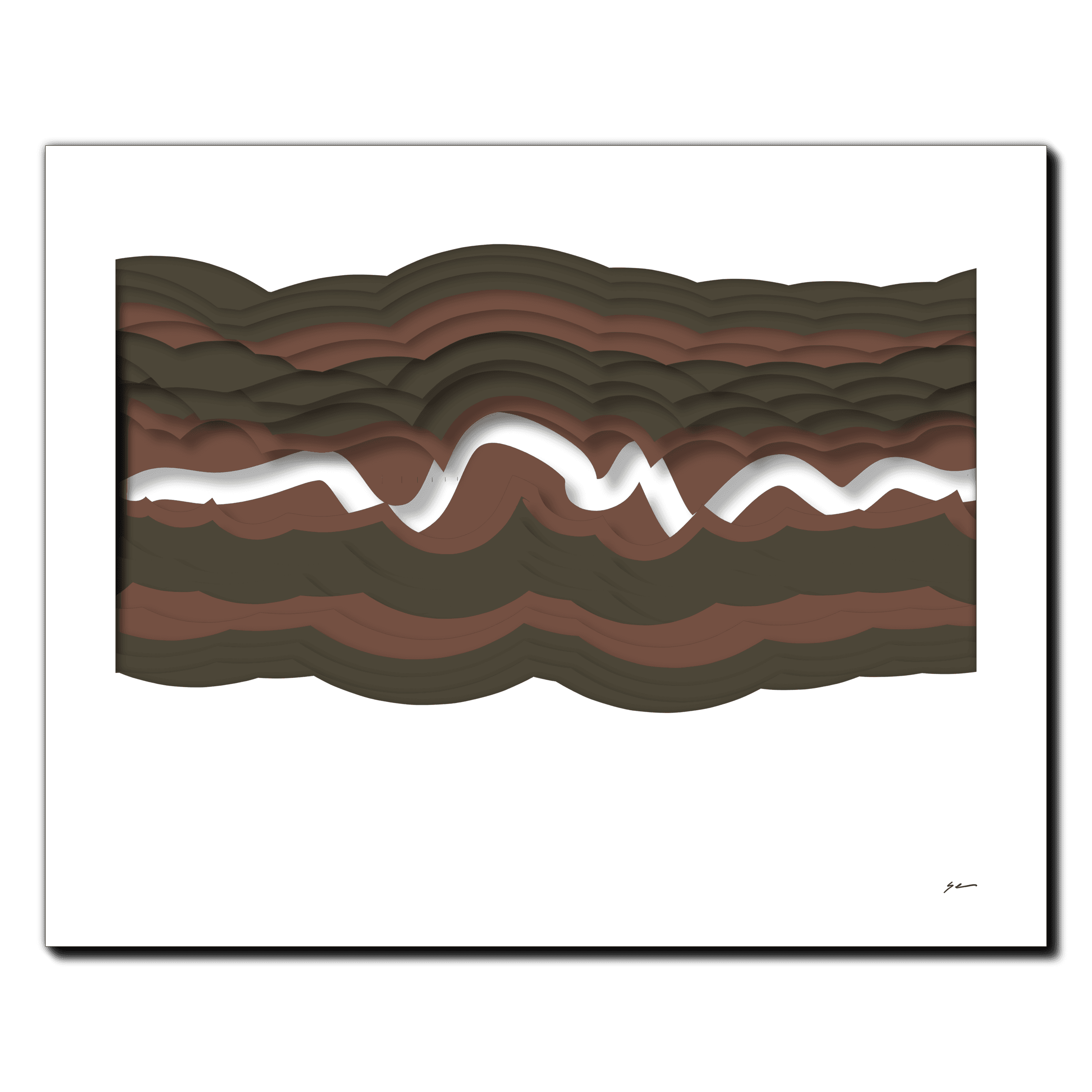 Mocha Sienna Resonance, laser-cut layered paper wall sculpture by Shawn Kemp, 20x16 in