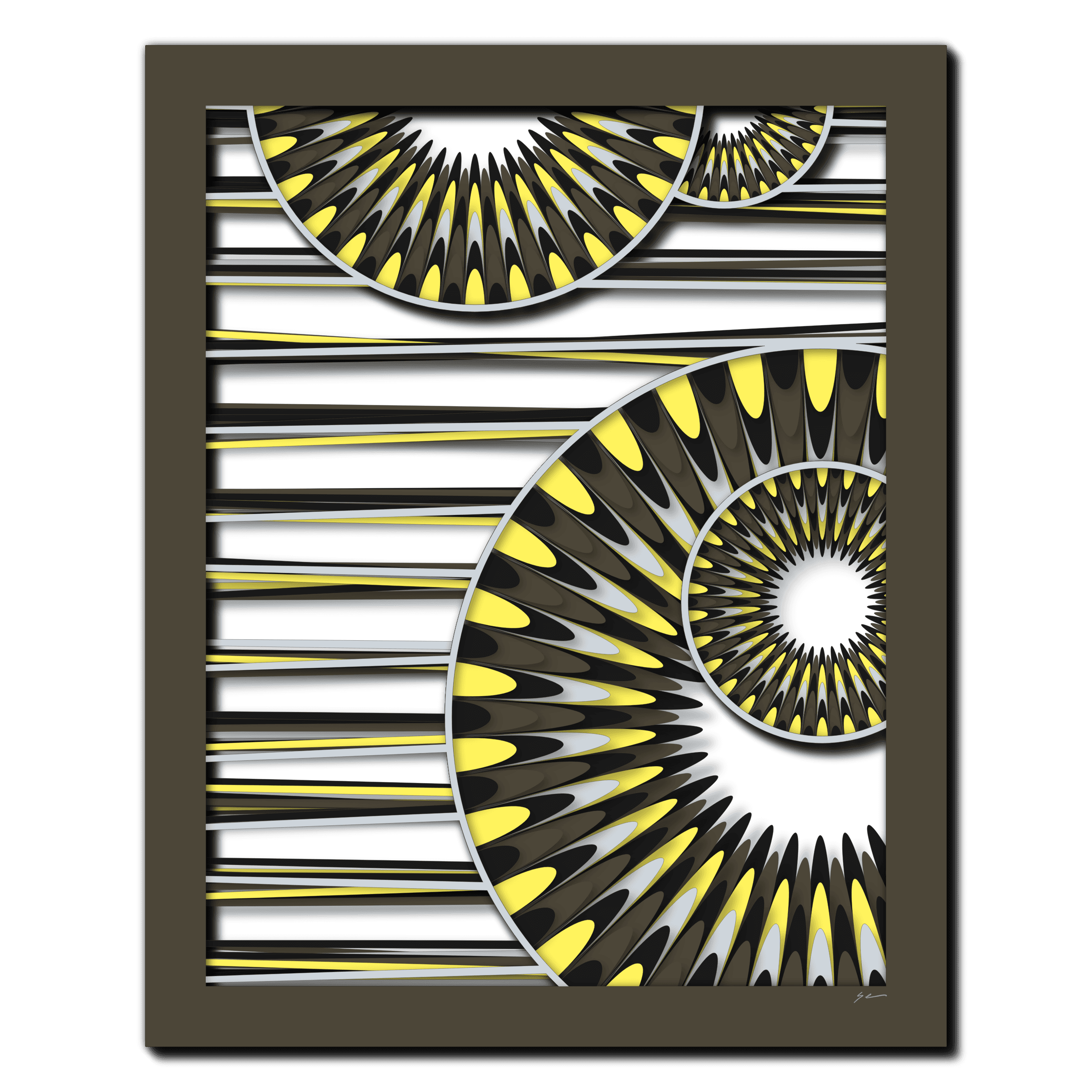 Sunburst Spiral Harmony, laser-cut layered paper wall sculpture by Shawn Kemp, 16x20 in