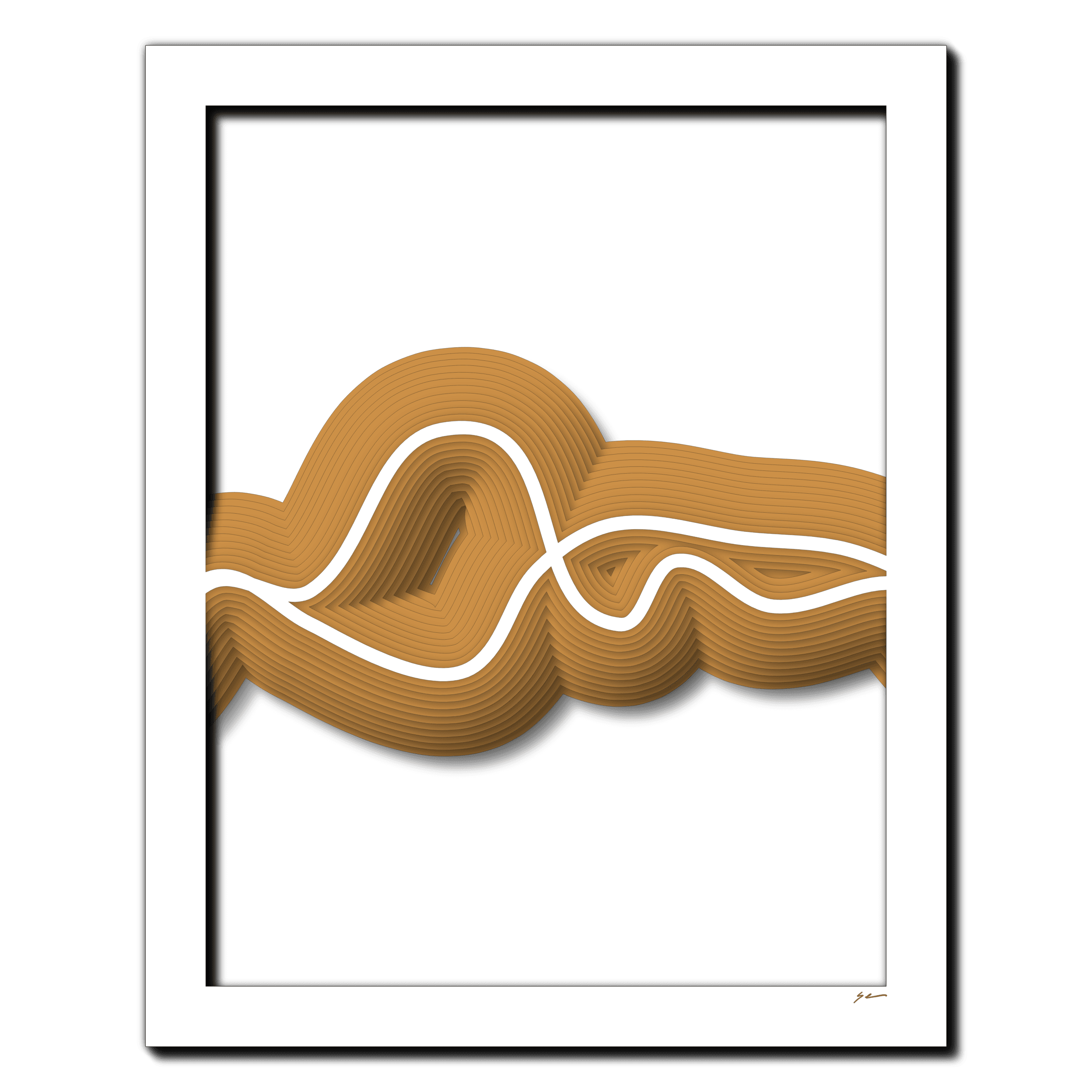 Golden Wave Undulations, laser-cut layered paper wall sculpture by Shawn Kemp, 16x20 in