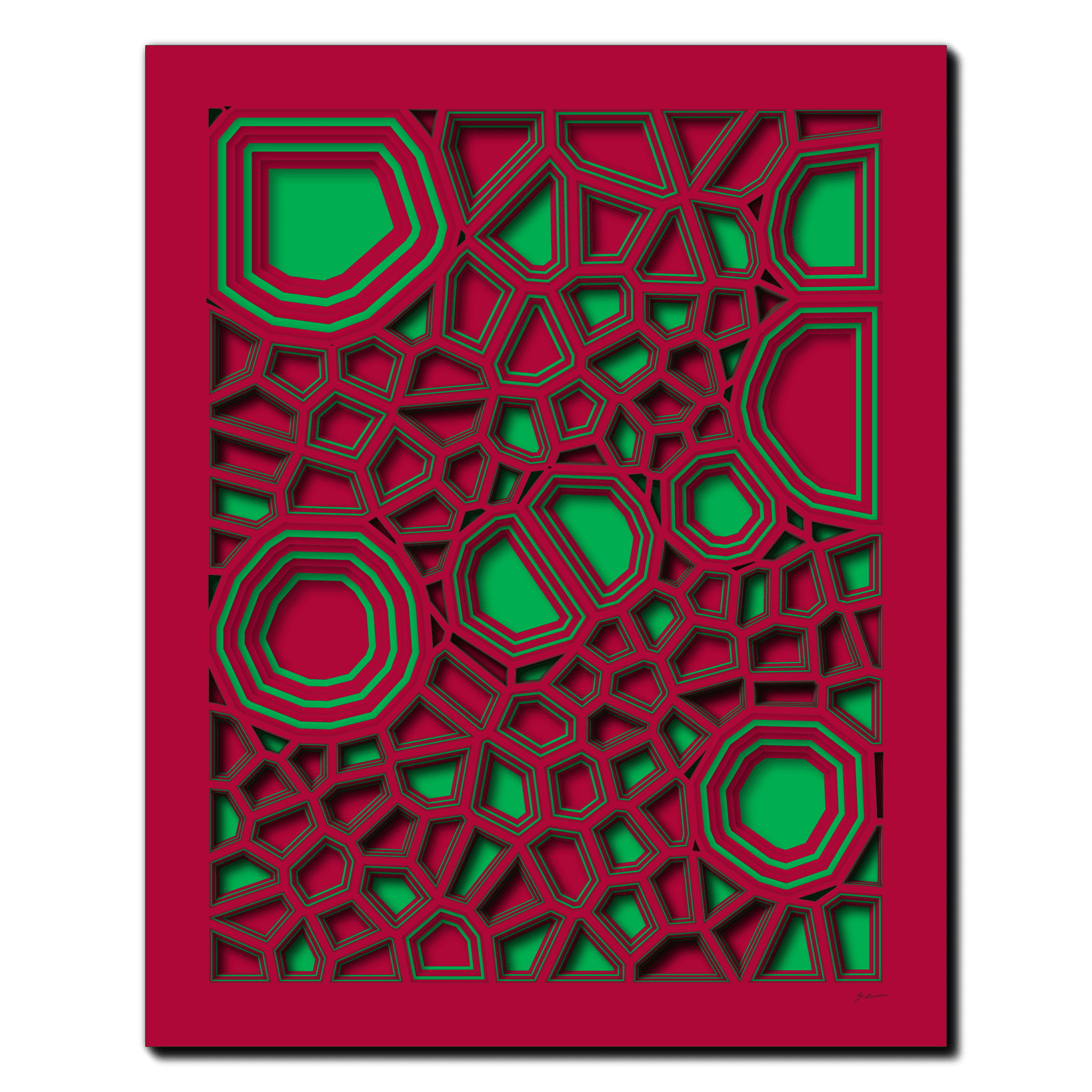 Cardinal Green Fusion, laser-cut layered paper wall sculpture by Shawn Kemp, 16x20 in
