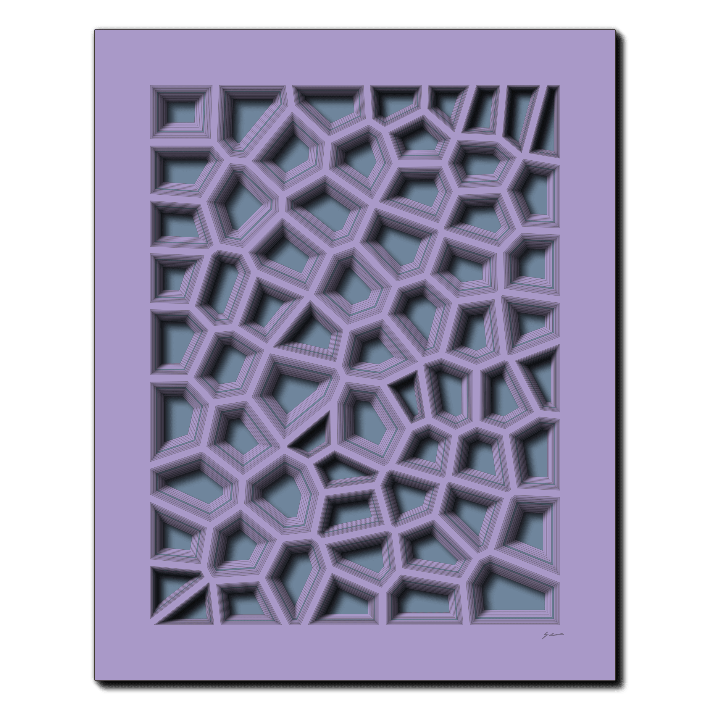 Pansy Prism Grid, laser-cut layered paper wall sculpture by Shawn Kemp, 16x20 in