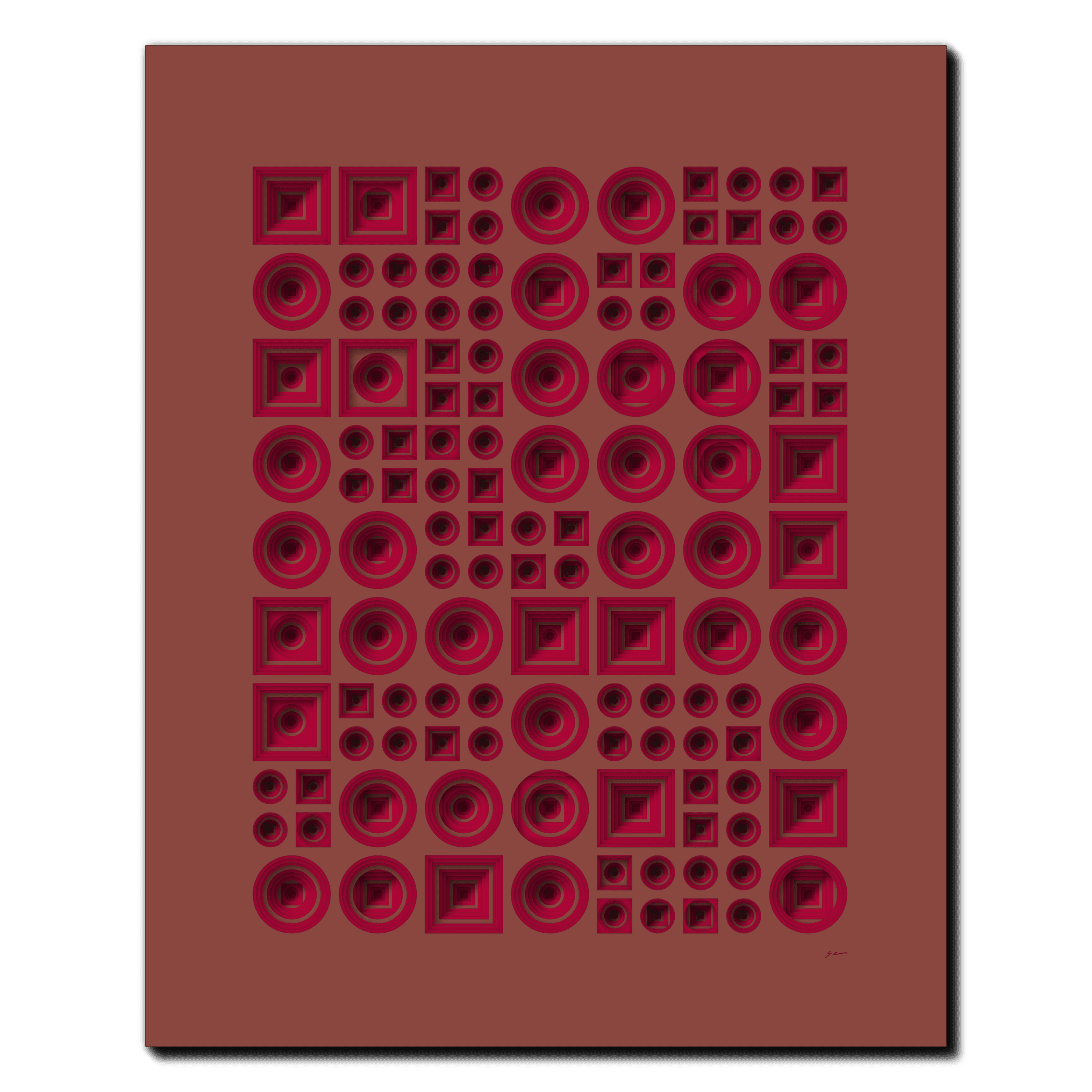 Crimson Harmonies, laser-cut layered paper wall sculpture by Shawn Kemp, 24x30 in