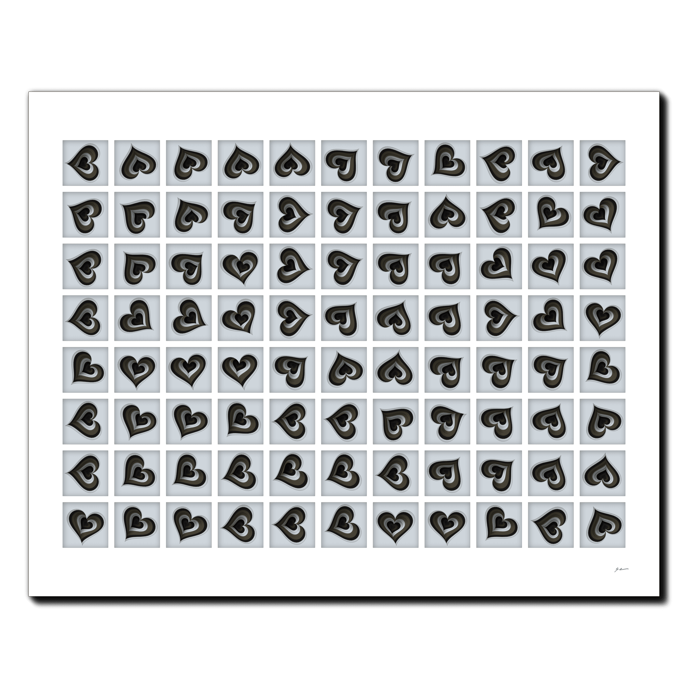 Monochrome Heartbeat Mosaic, laser-cut layered paper wall sculpture by Shawn Kemp, 30x24 in