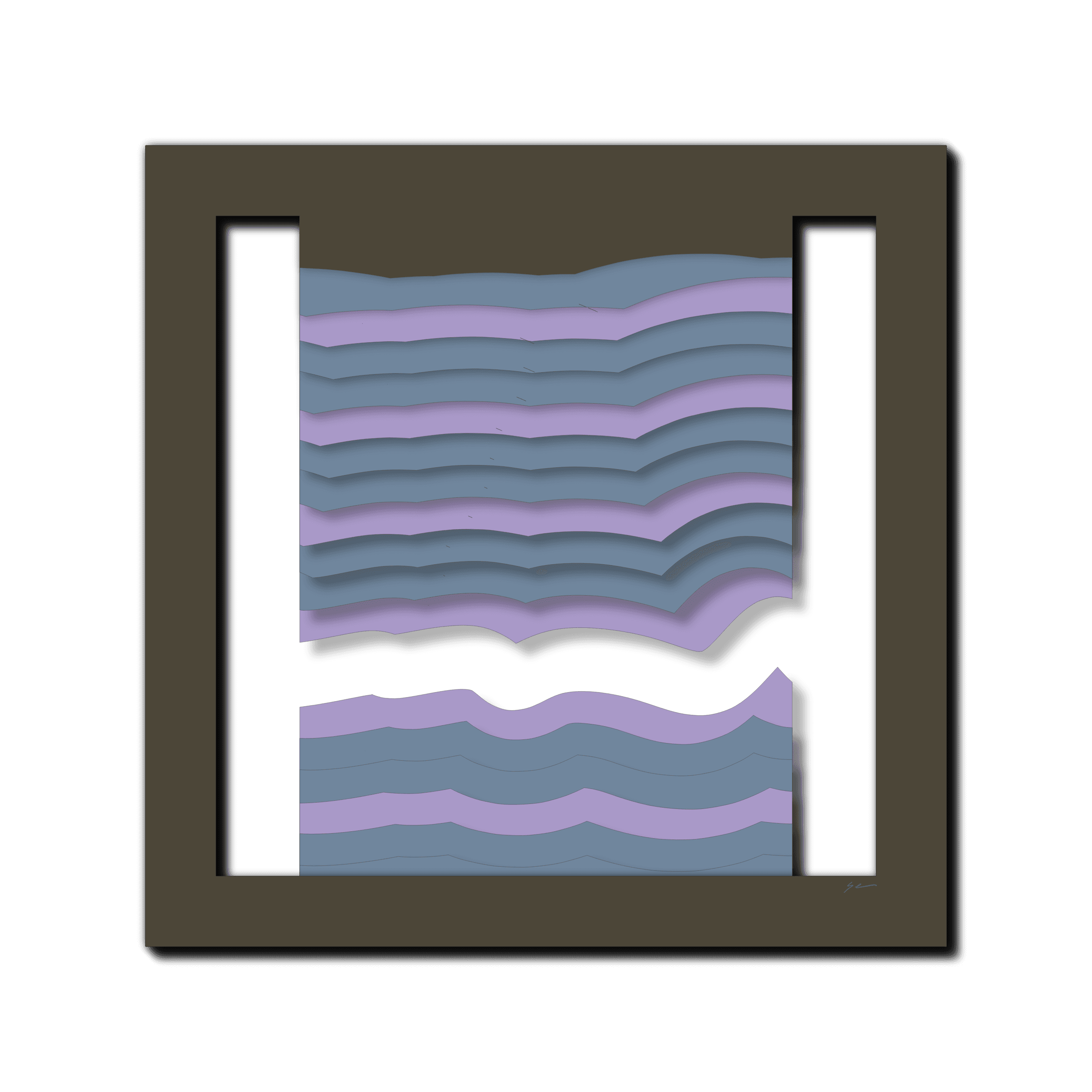 Lavender Waveform Portal, laser-cut layered paper wall sculpture by Shawn Kemp, 16x16 in