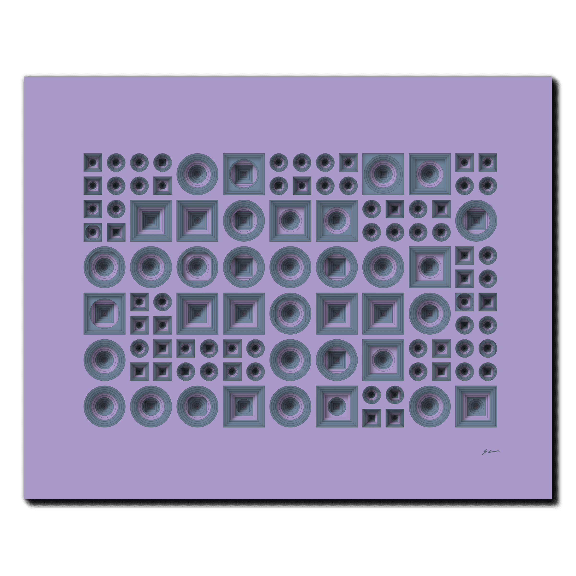 Lavender Oscillation Matrix, laser-cut layered paper wall sculpture by Shawn Kemp, 20x16 in